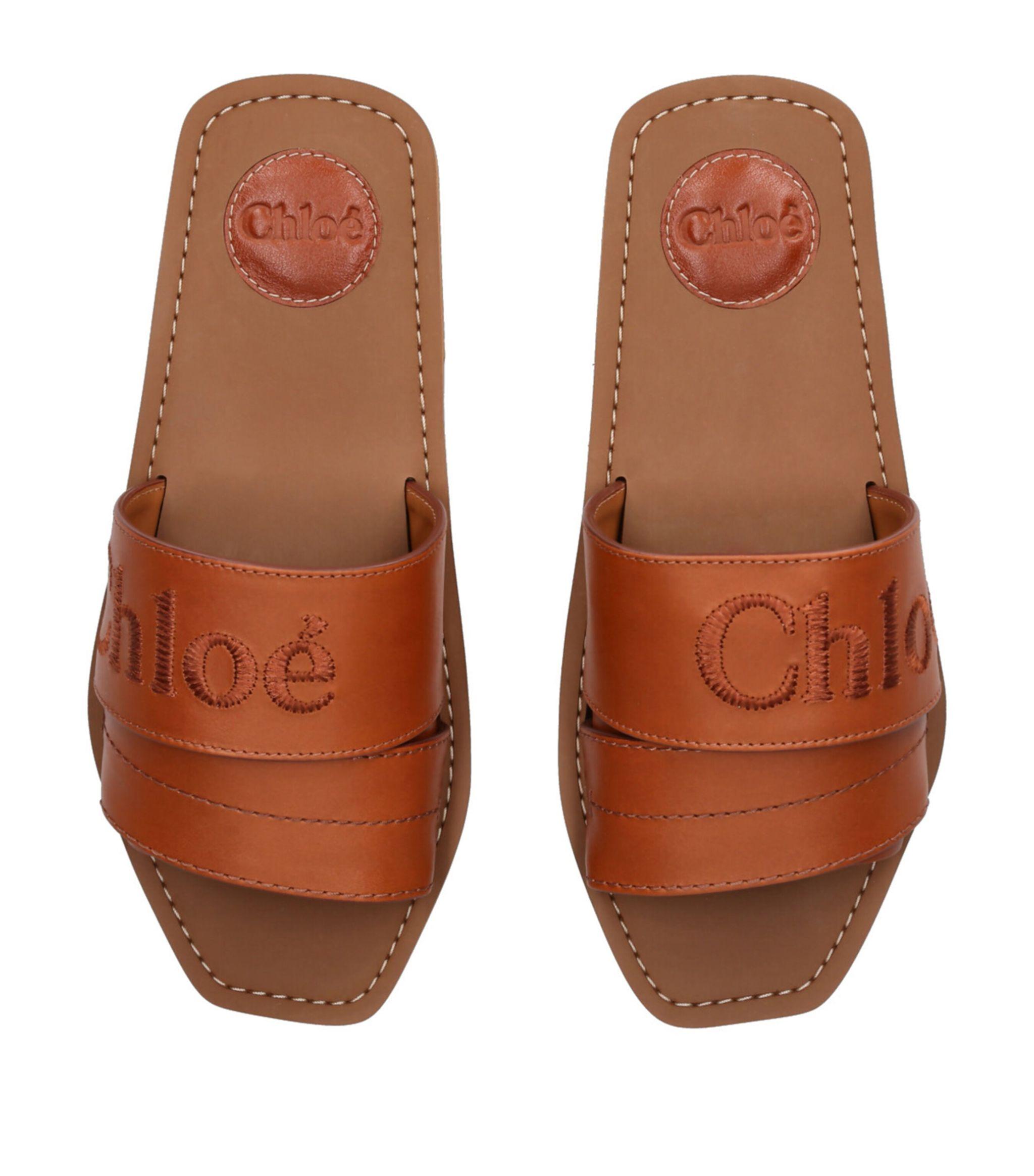 Chloé Woody Logo-print Leather Sandals in Brown Lyst UK