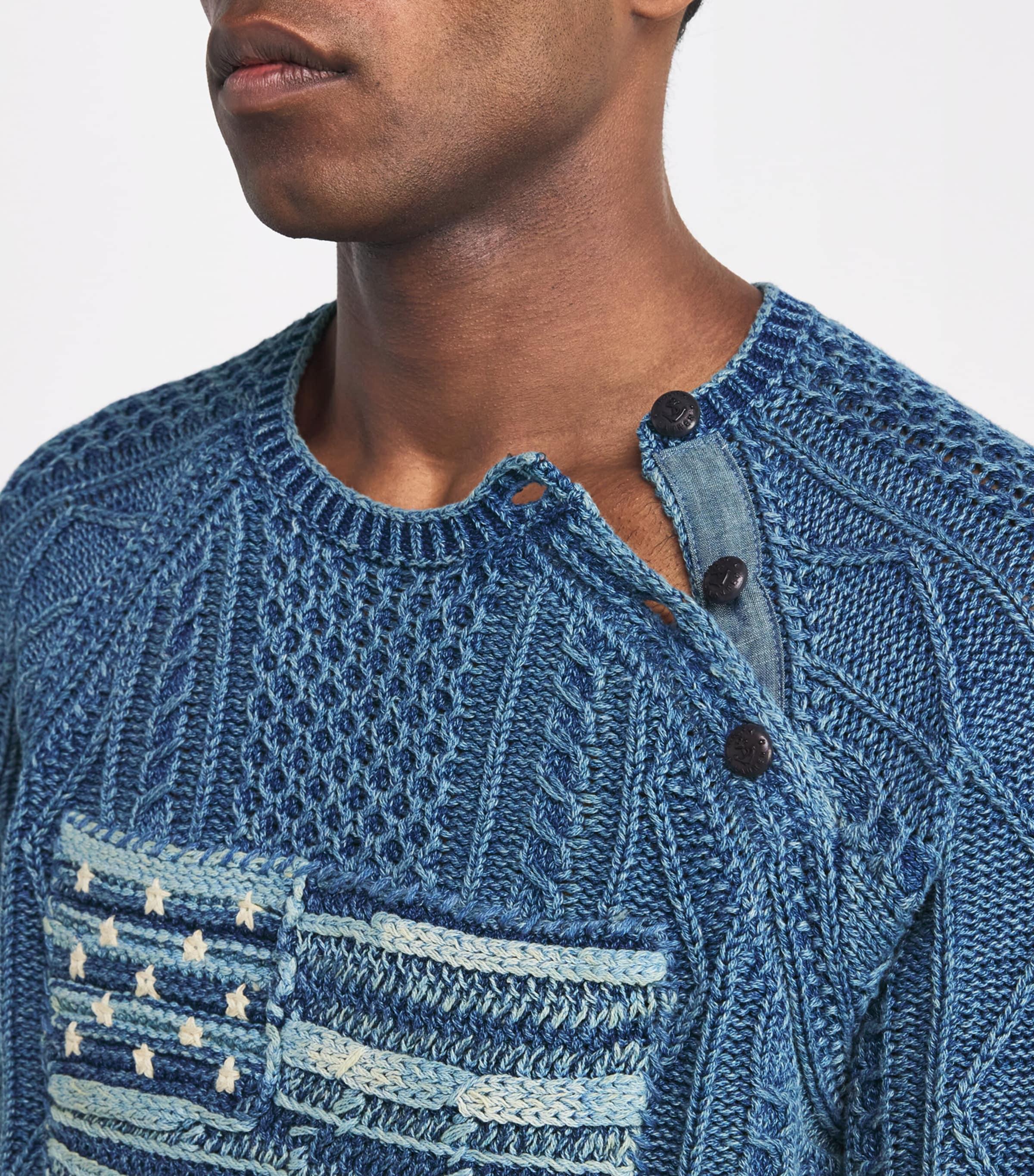 Polo Ralph Lauren Cotton Aran-Knit Flag Sweater in Blue for Men - Main Image