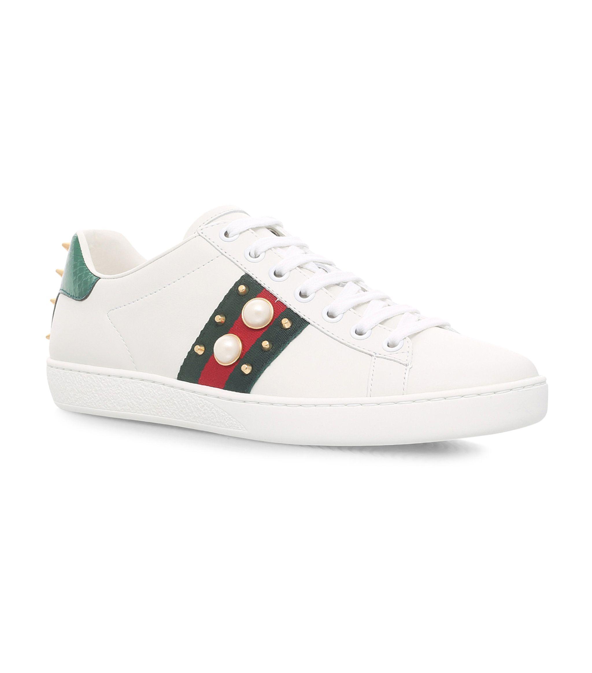 Gucci Leather Pearl Stud Ace Sneakers in White Lyst