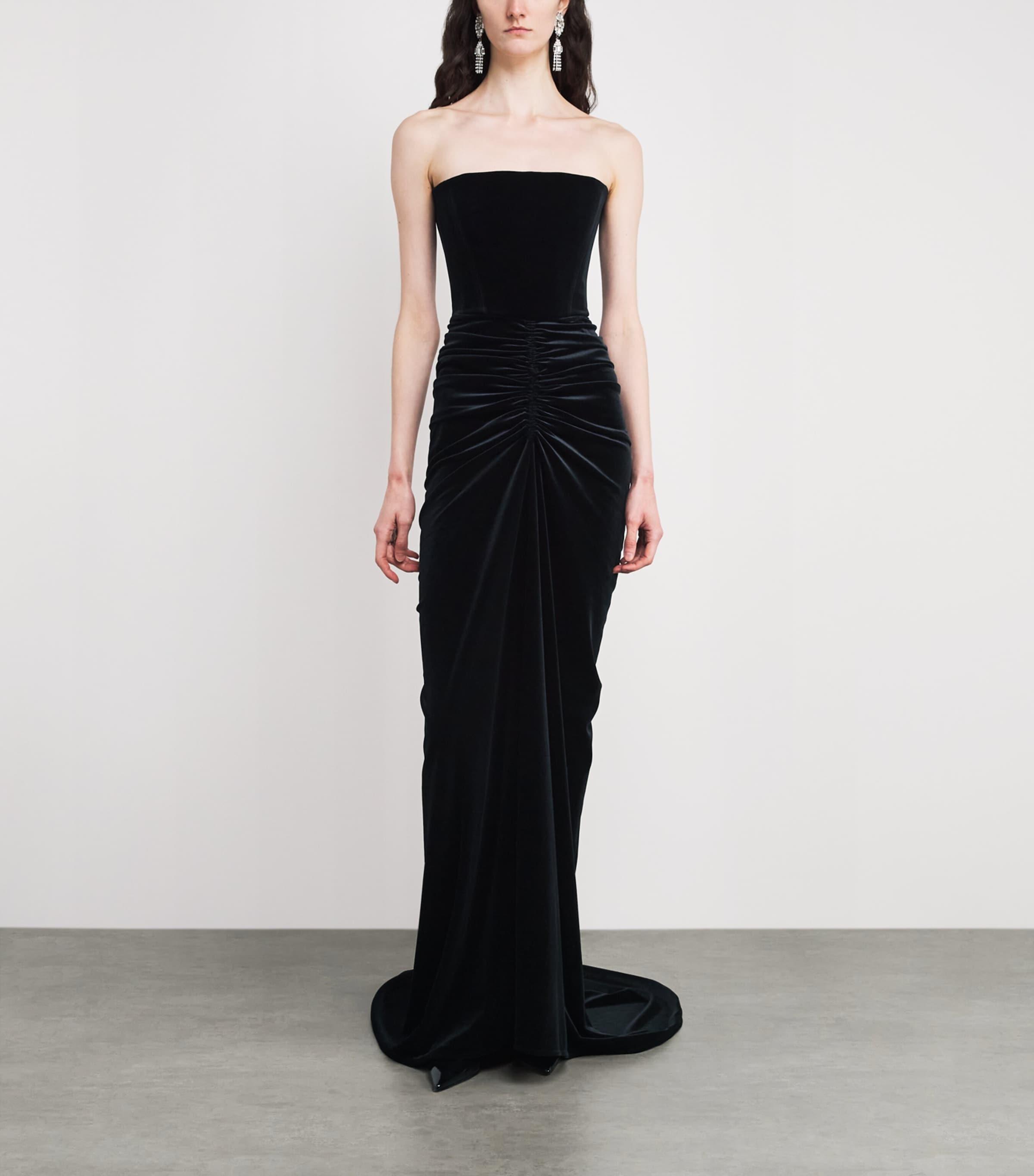 alex perry black strapless dress Longline Gown in Duchess Satin – Concealed zip closure Strapless Dress in Crepe 10