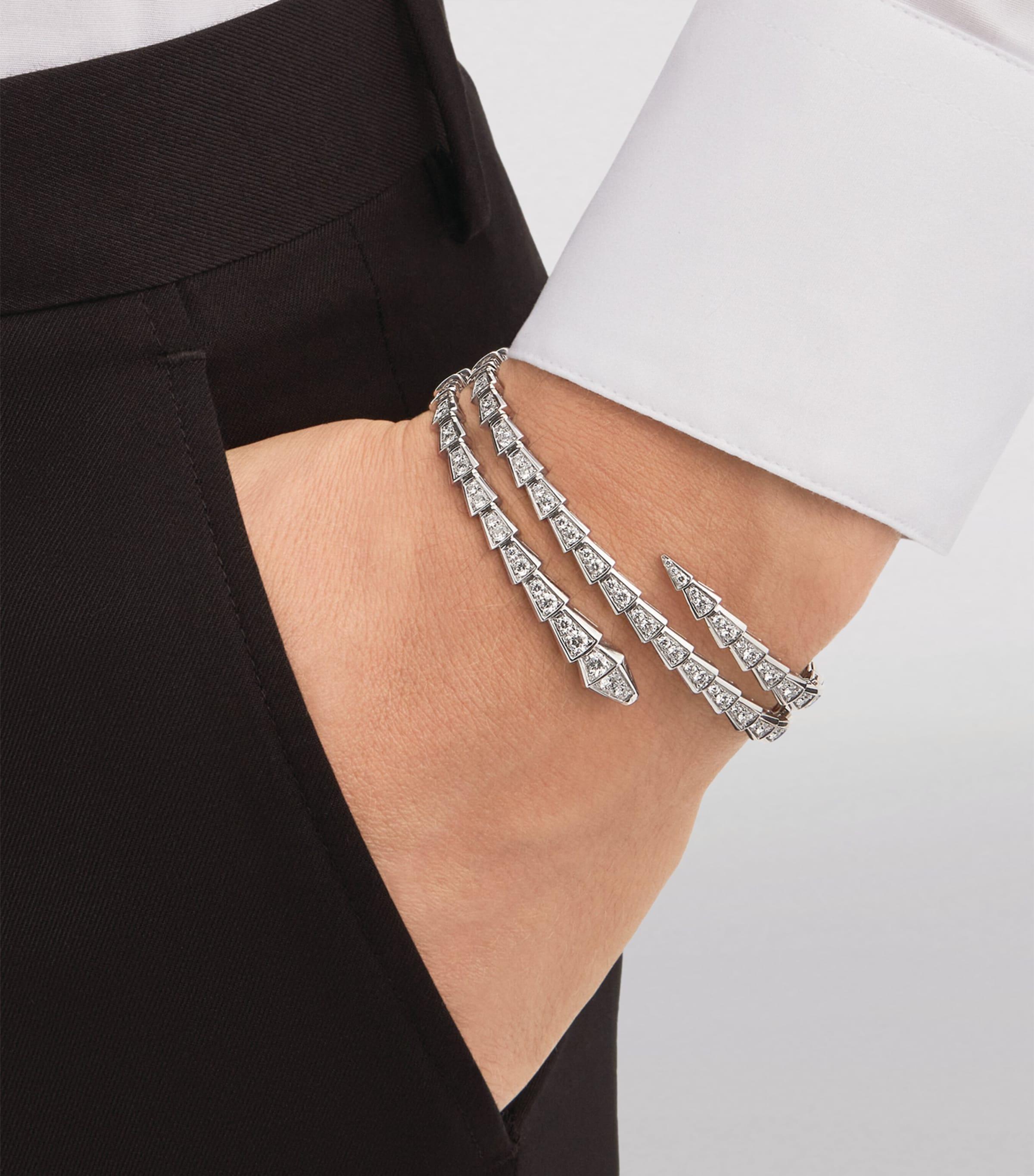BVLGARI Medium And Diamond Serpenti Viper Bracelet in Metallic