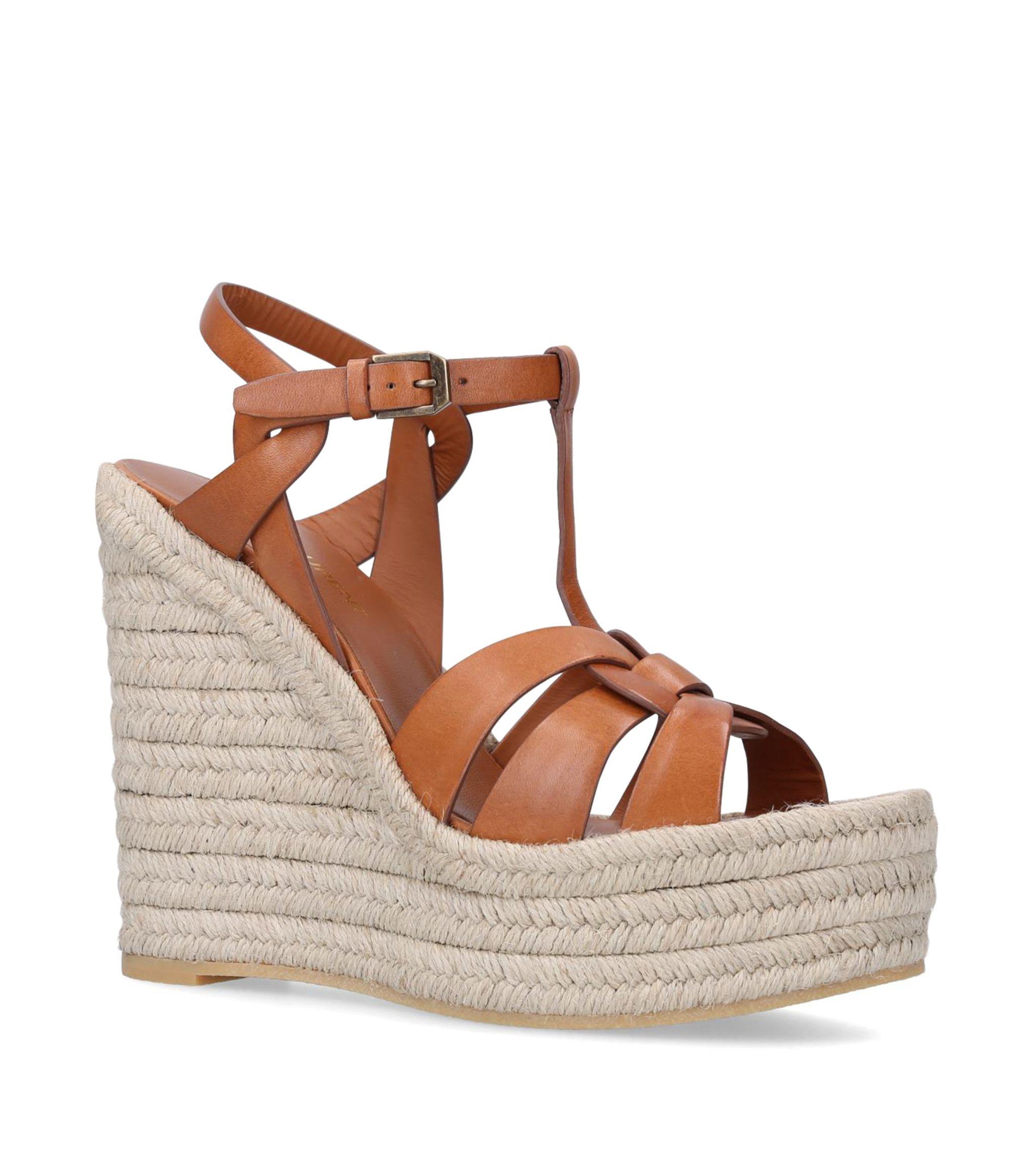Saint Laurent Leather Tribute Espadrille Wedges 85 in Brown Lyst