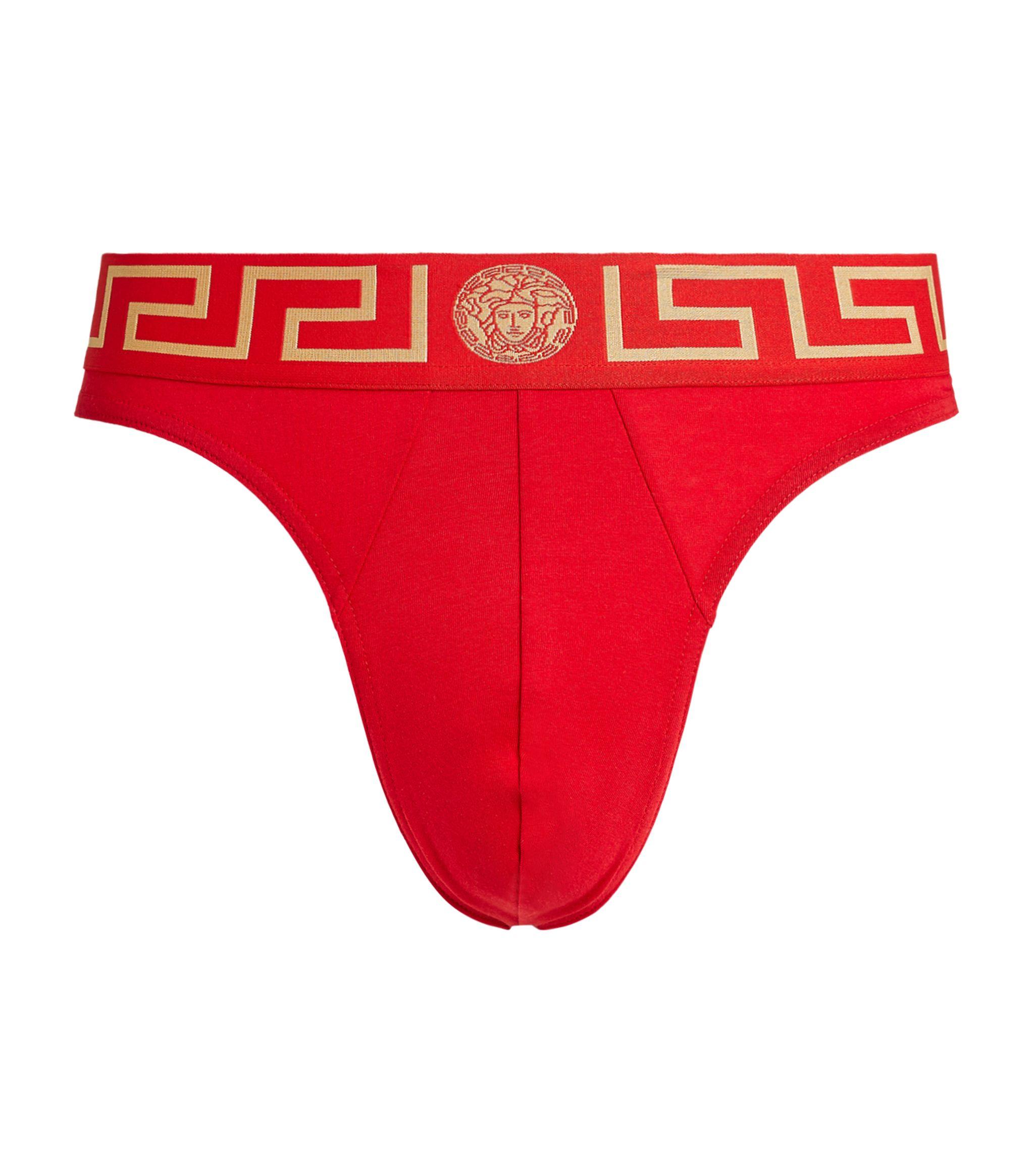 Versace Cotton Ver Thong Iconic Greca Wb in Red for Men | Lyst