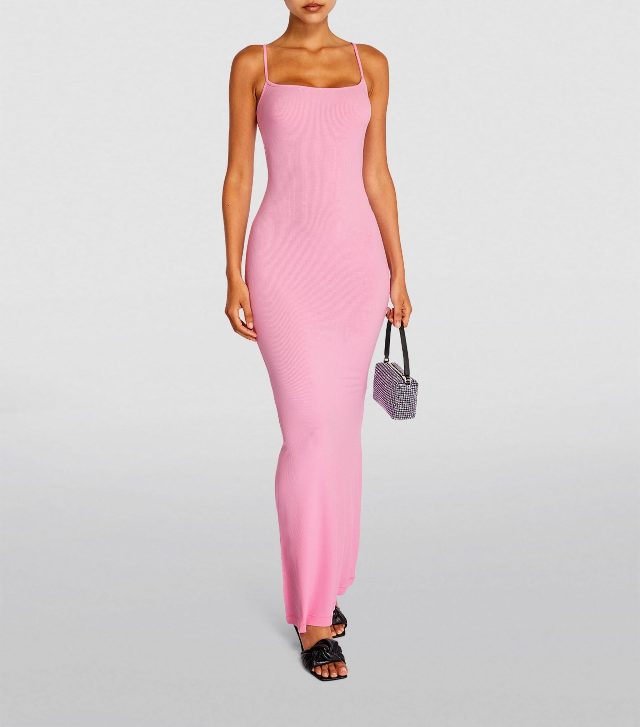 pink skims dress Hot Romantic stretchy lace details give this stunning slip dress the perfect femme touch Skims Soft Lounge Rib Long