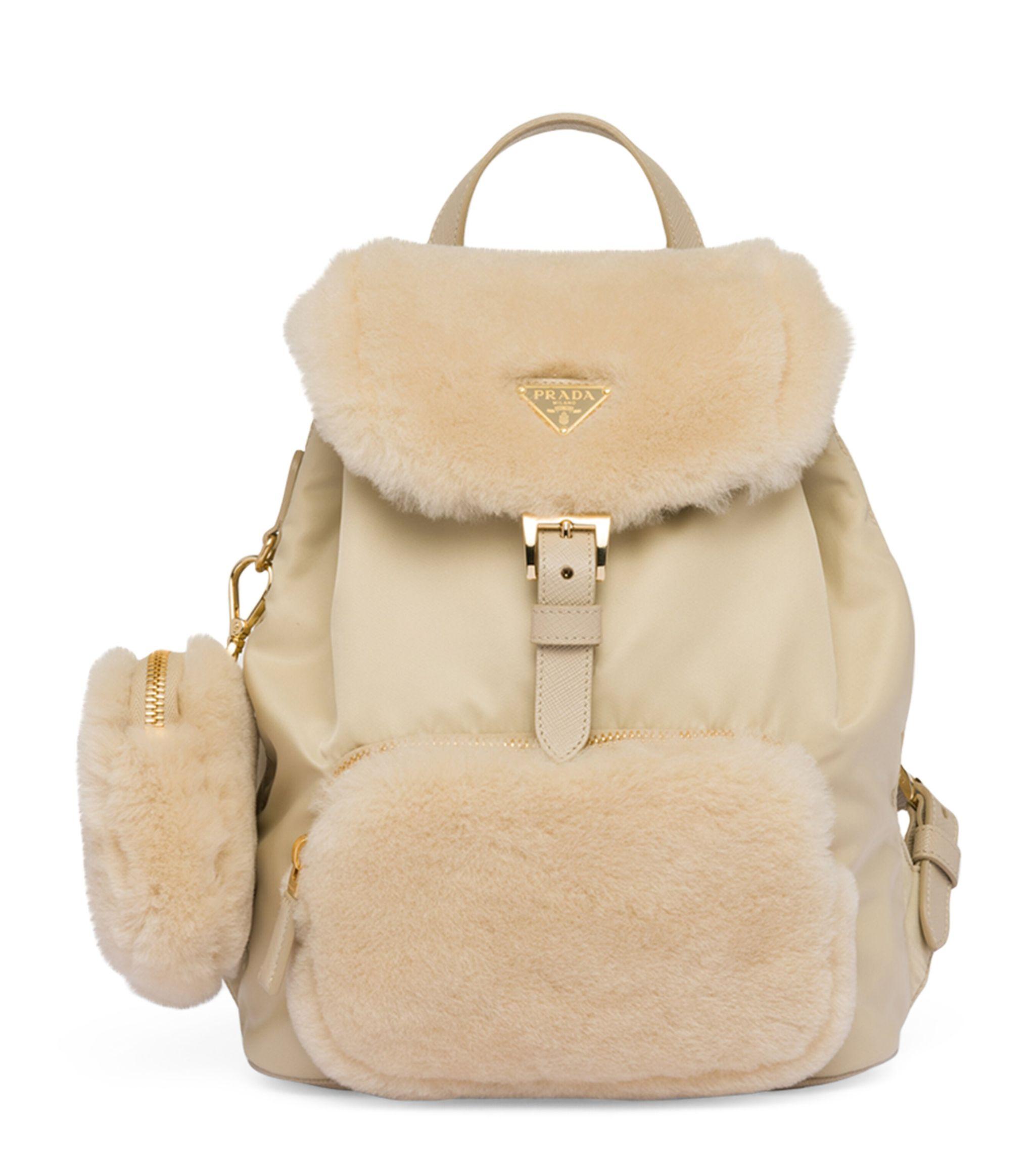 Prada Re nylon shearling Backpack in Natural Lyst Canada