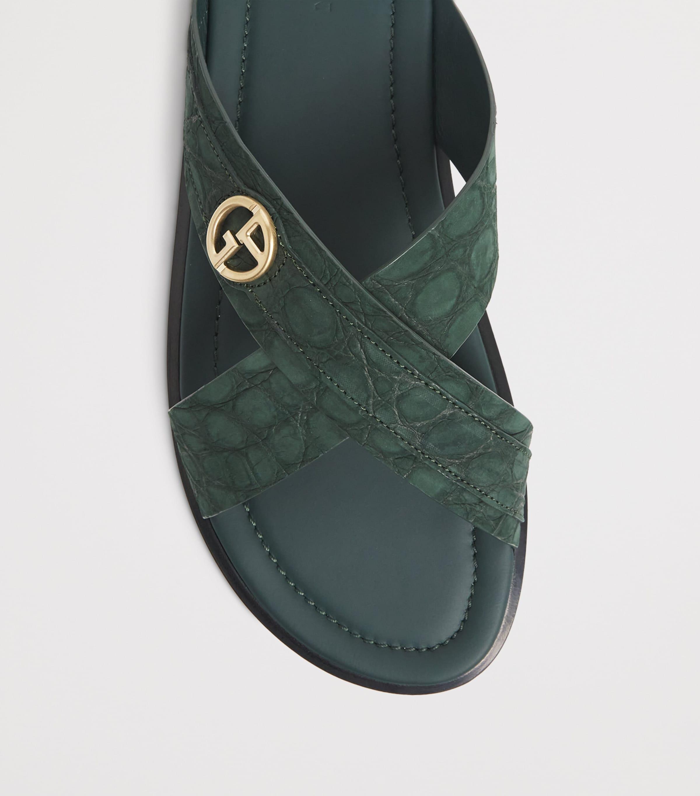 Leather Mens Green Cross Sandals Sandal Green Gross Shoes Green