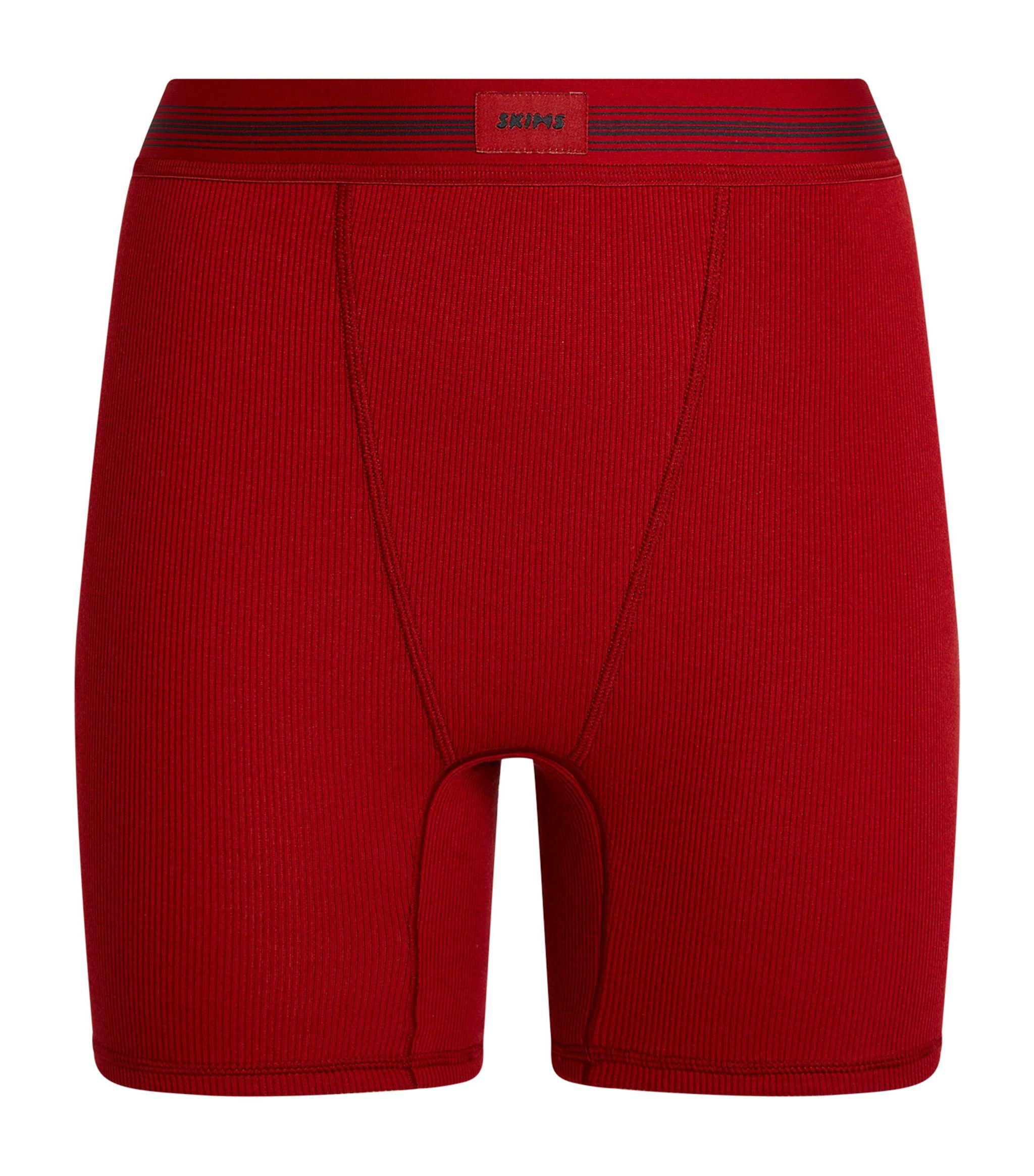 Skims Cotton Ribbed Boxer Shorts in Red