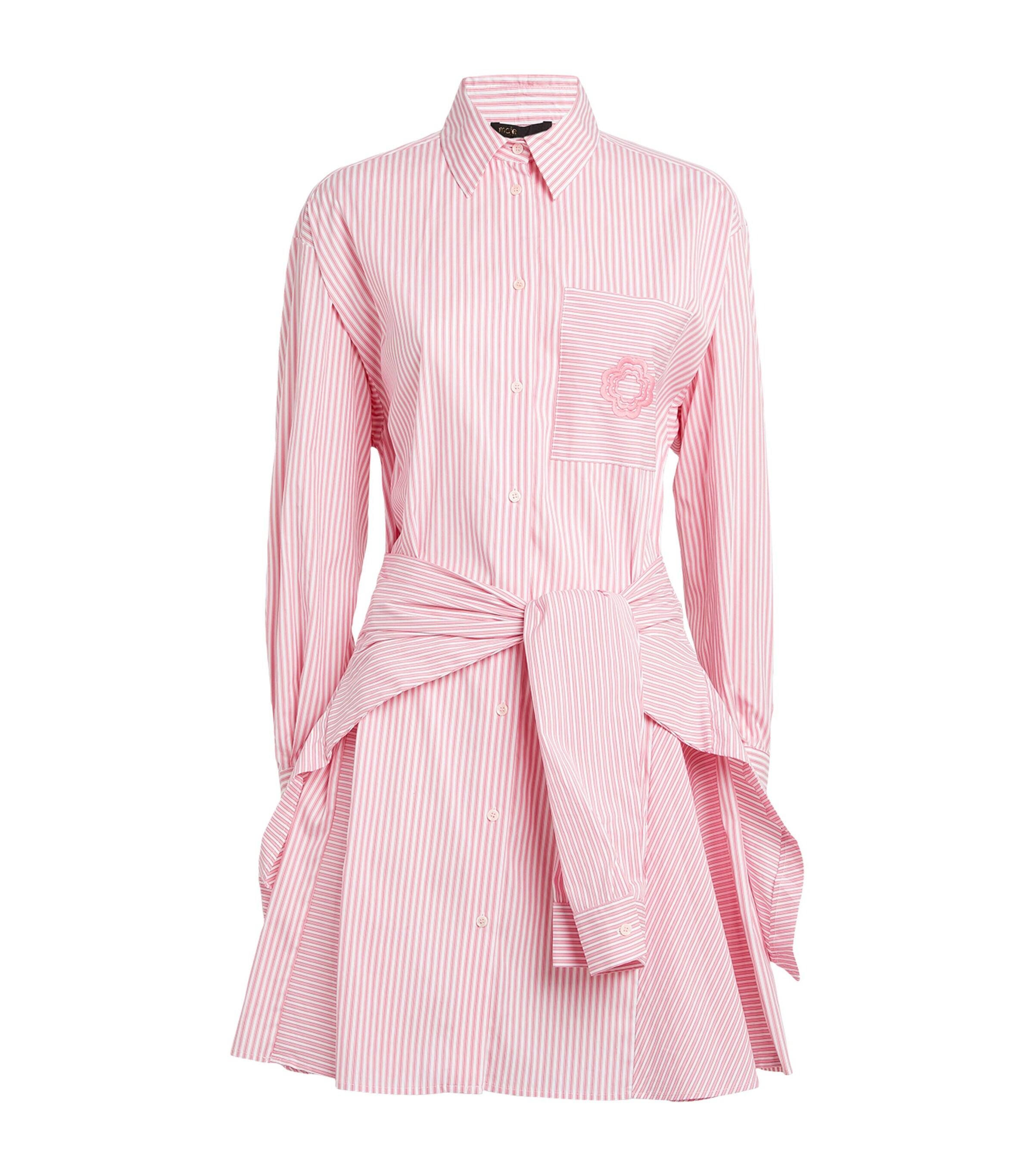 maje pink shirt dress Maje Cotton-Blend Striped Shirt Dress in Pink