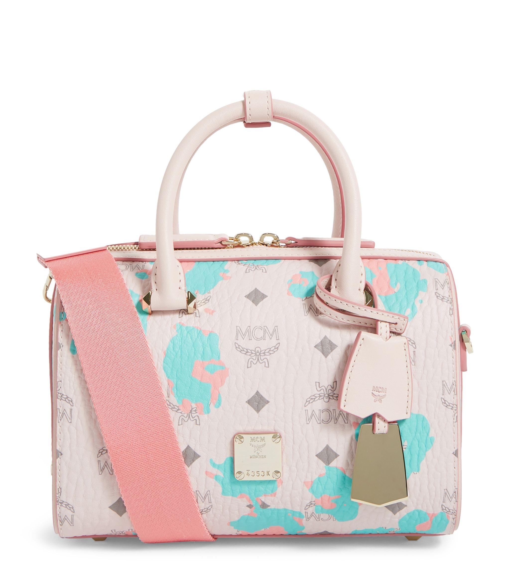 MCM Canvas Essential Floral Leopard Boston Bag in Pink - Lyst