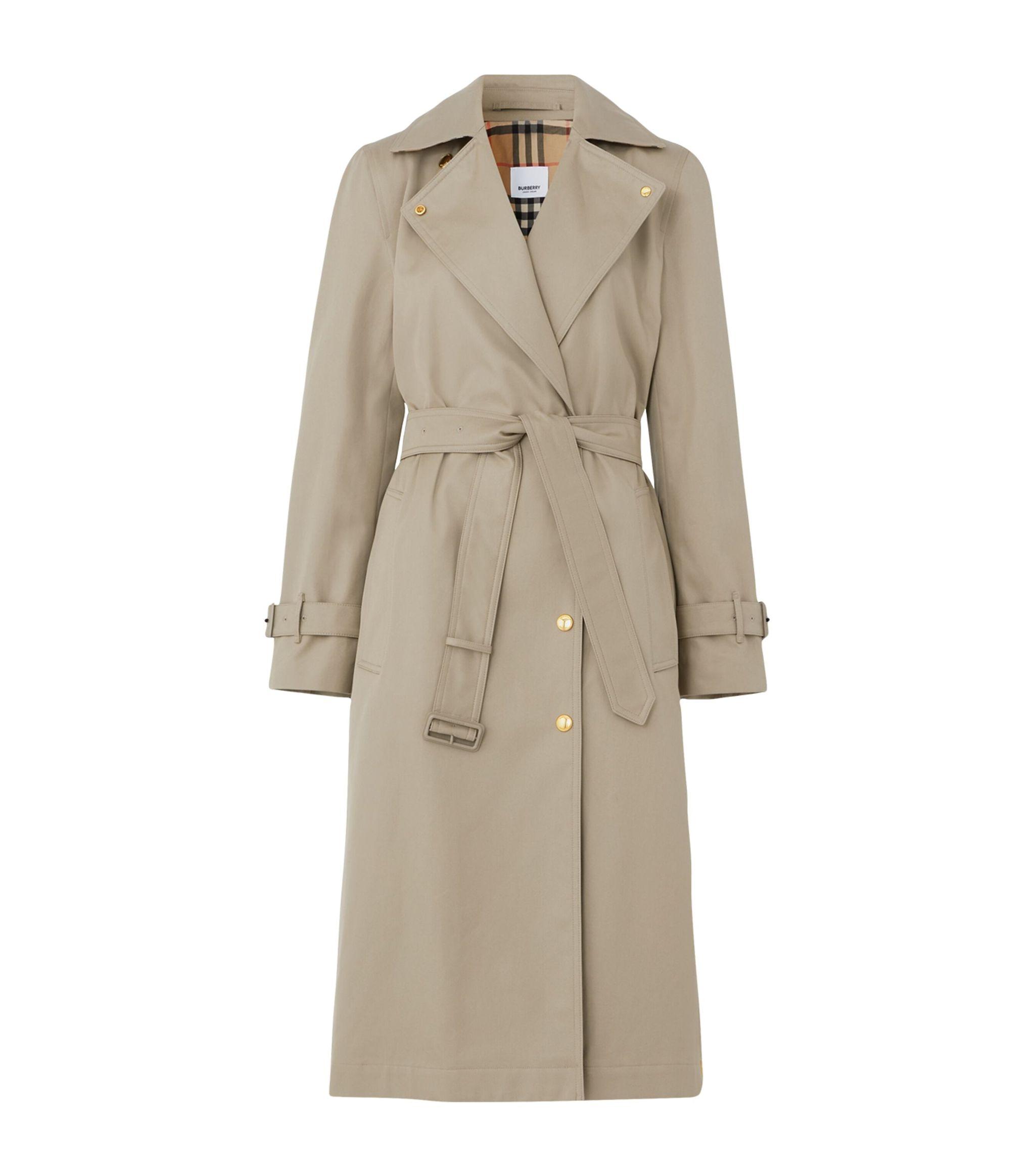 Burberry Cotton Gabardine Belted Trench Coat in Natural | Lyst