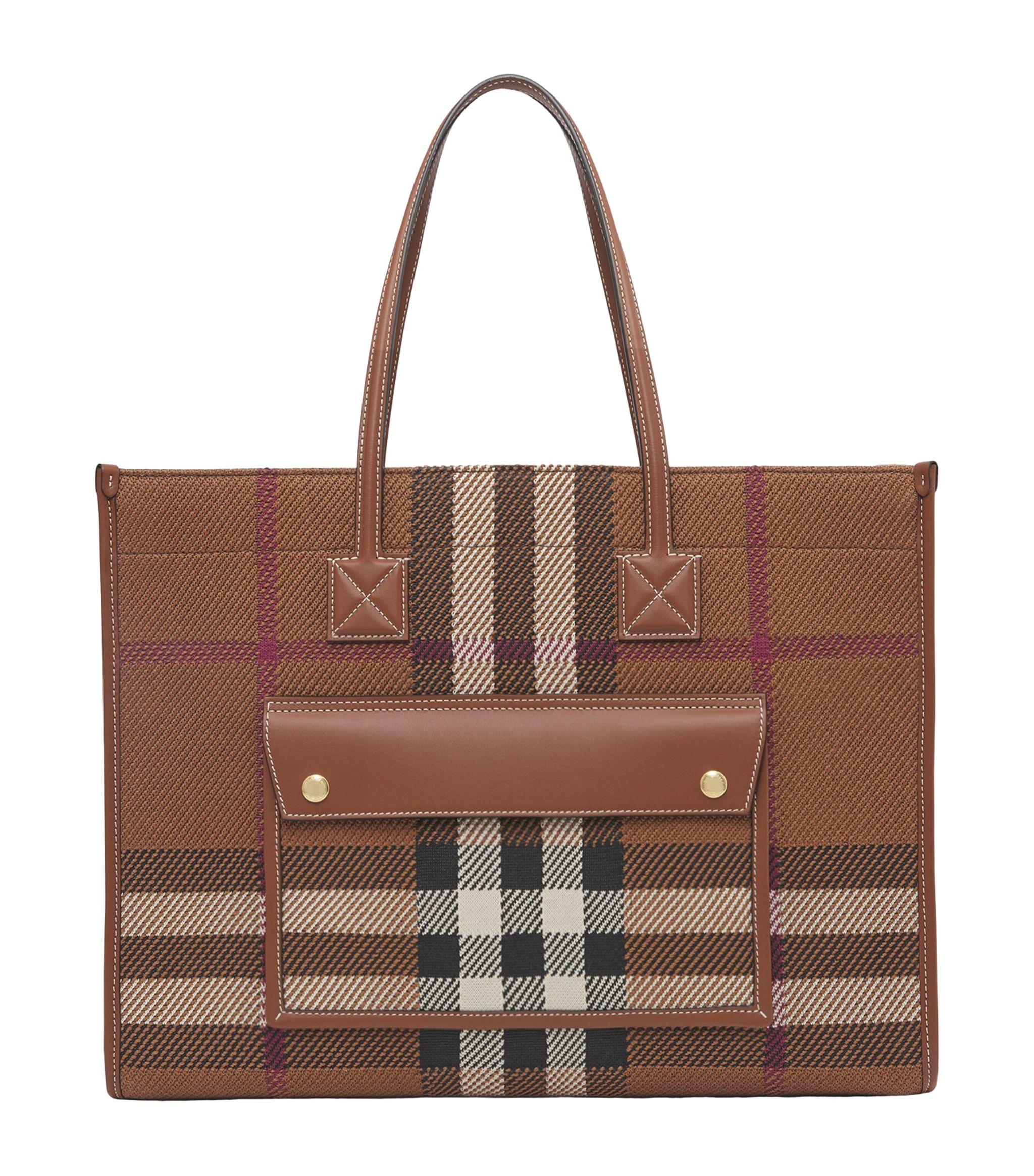 Burberry Medium Knitted Check Freya Tote Bag in Brown Lyst