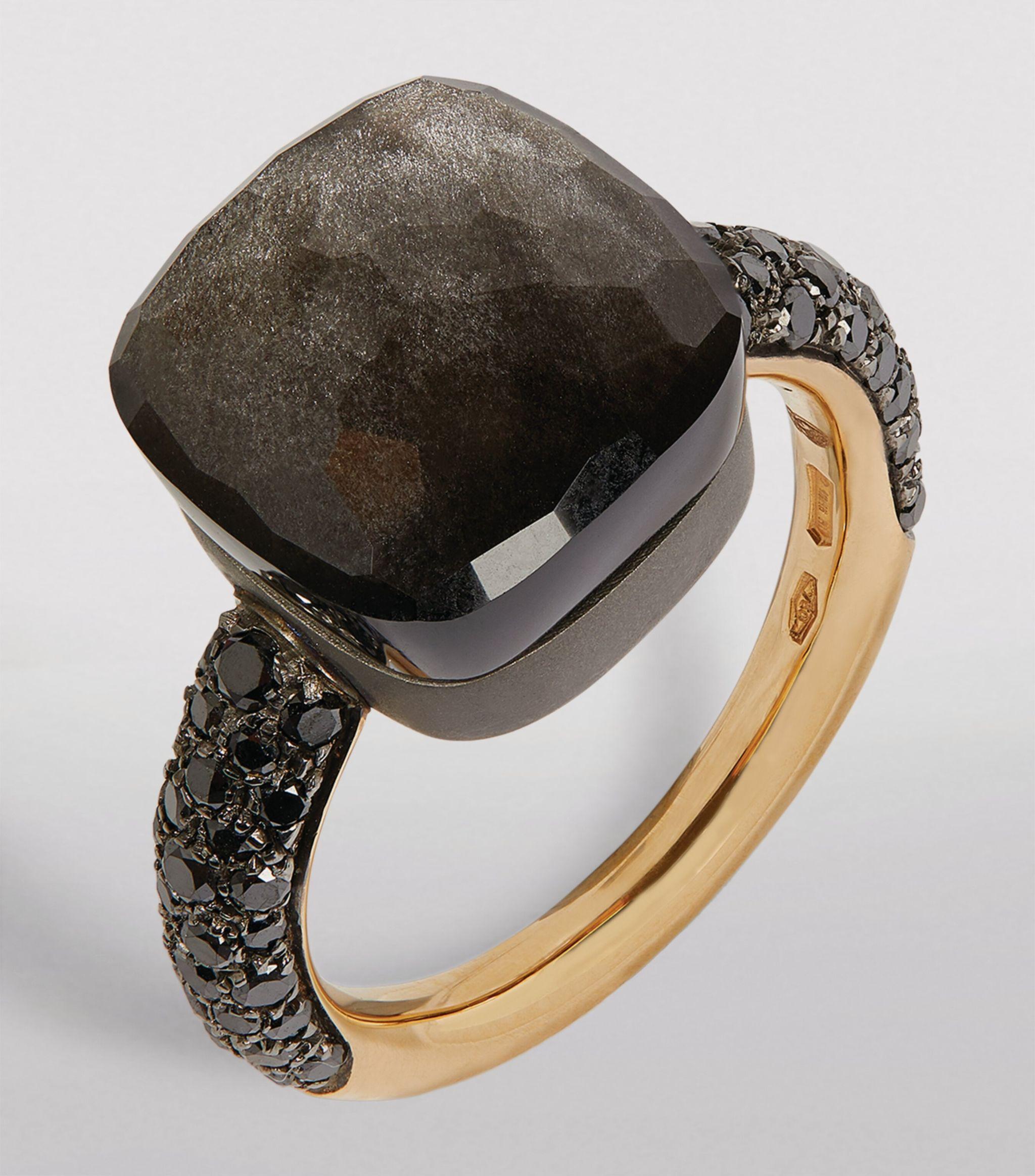 Pomellato Rose Gold, Titanium, Black Diamond And Obsidian Nudo Maxi Ring |  Lyst