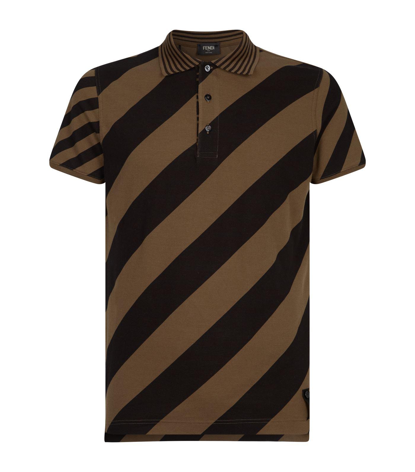Fendi Cotton Diagonal Stripe Polo Shirt in Brown for Men - Lyst