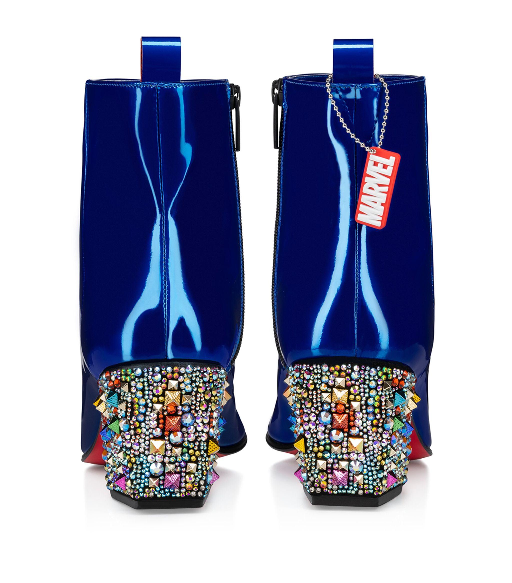 Christian Louboutin&Marvel Metallic Blue  Ankle Boots with Embellished heel Christian Louboutin x MARVEL Boots for Women | The RealReal main image 4