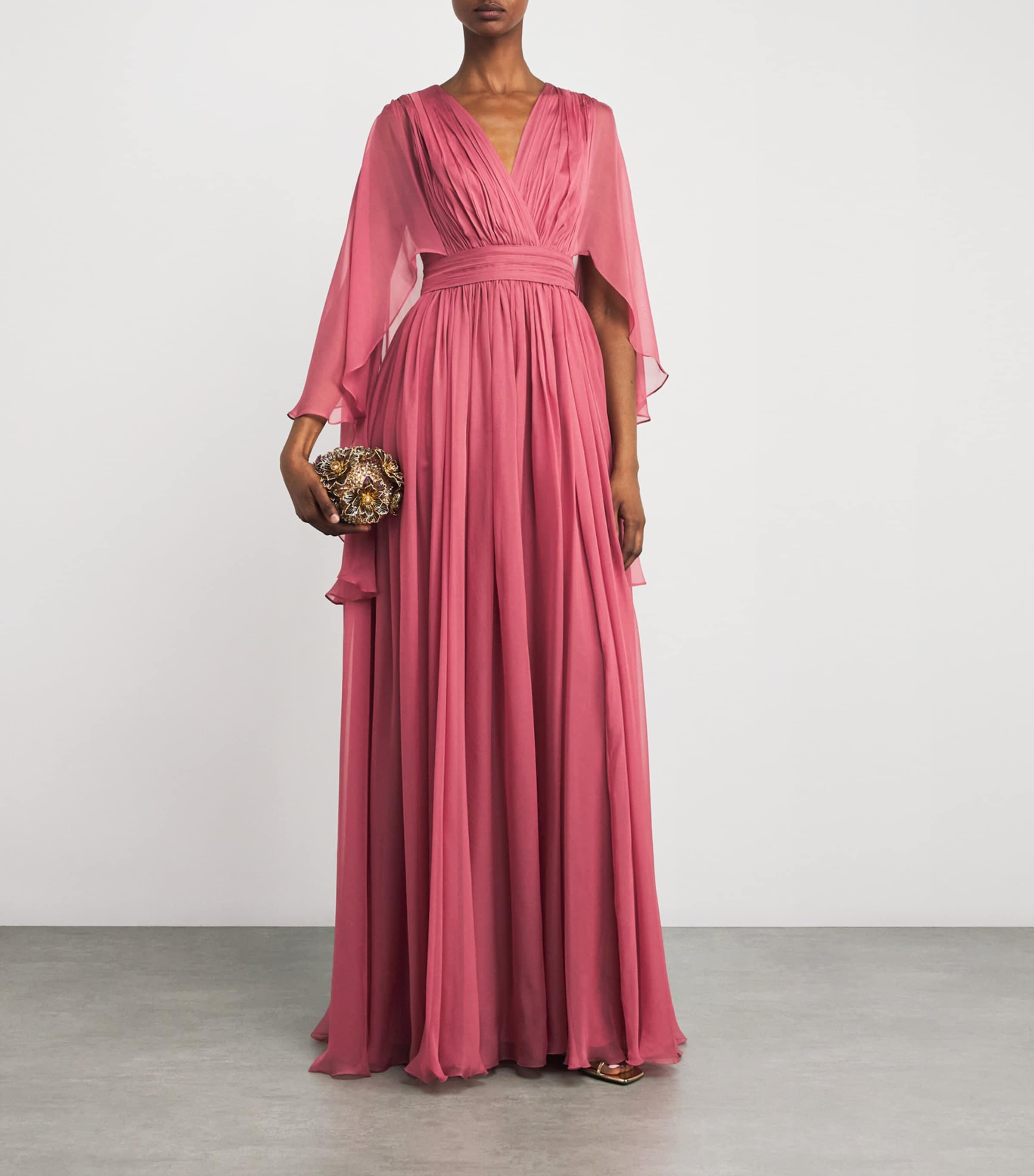 Zuhair Murad Chiffon Cape-Sleeve Maxi Dress in Pink | Lyst UK