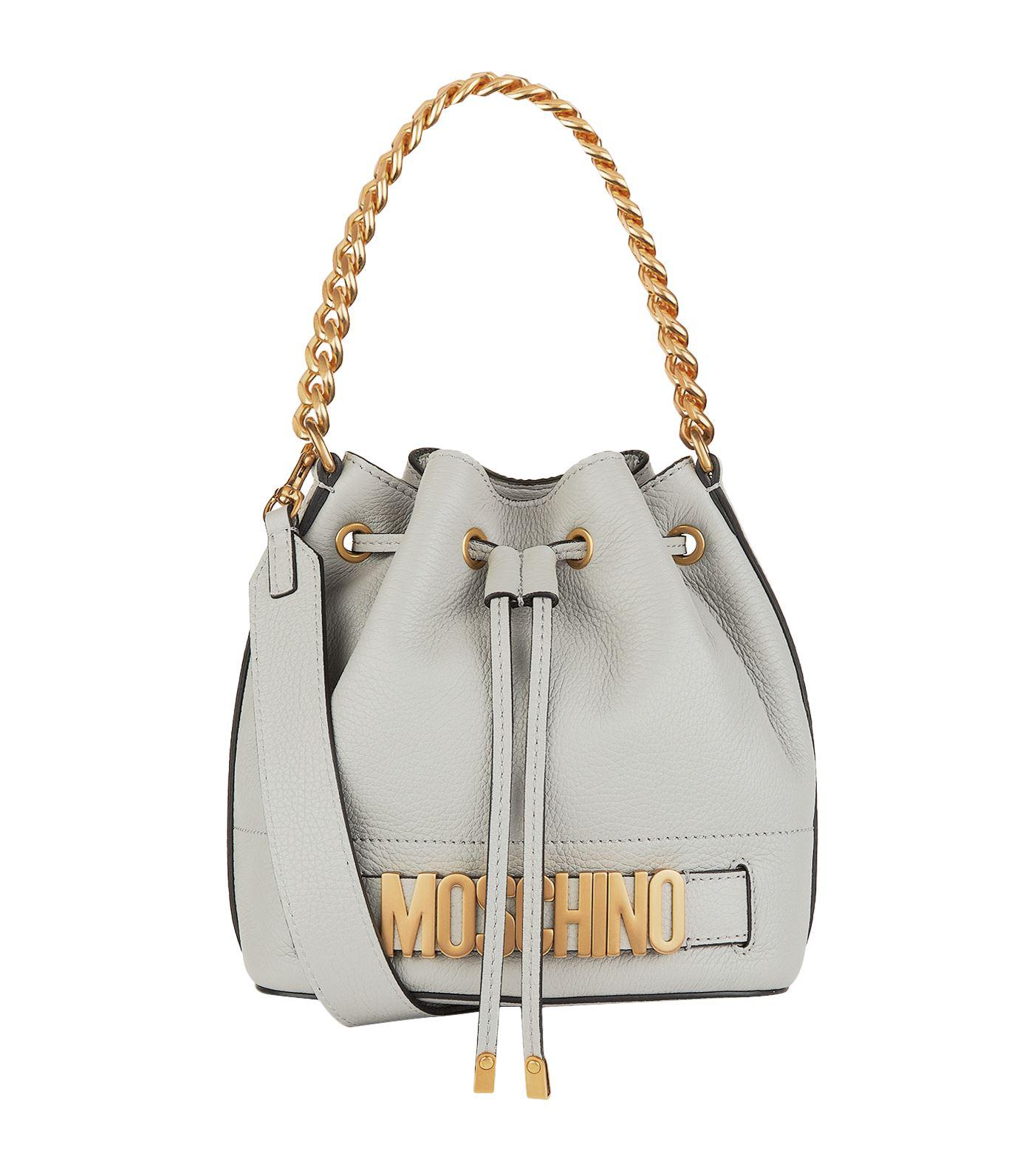 Moschino Logo Motif Bucket Bag in Grey 