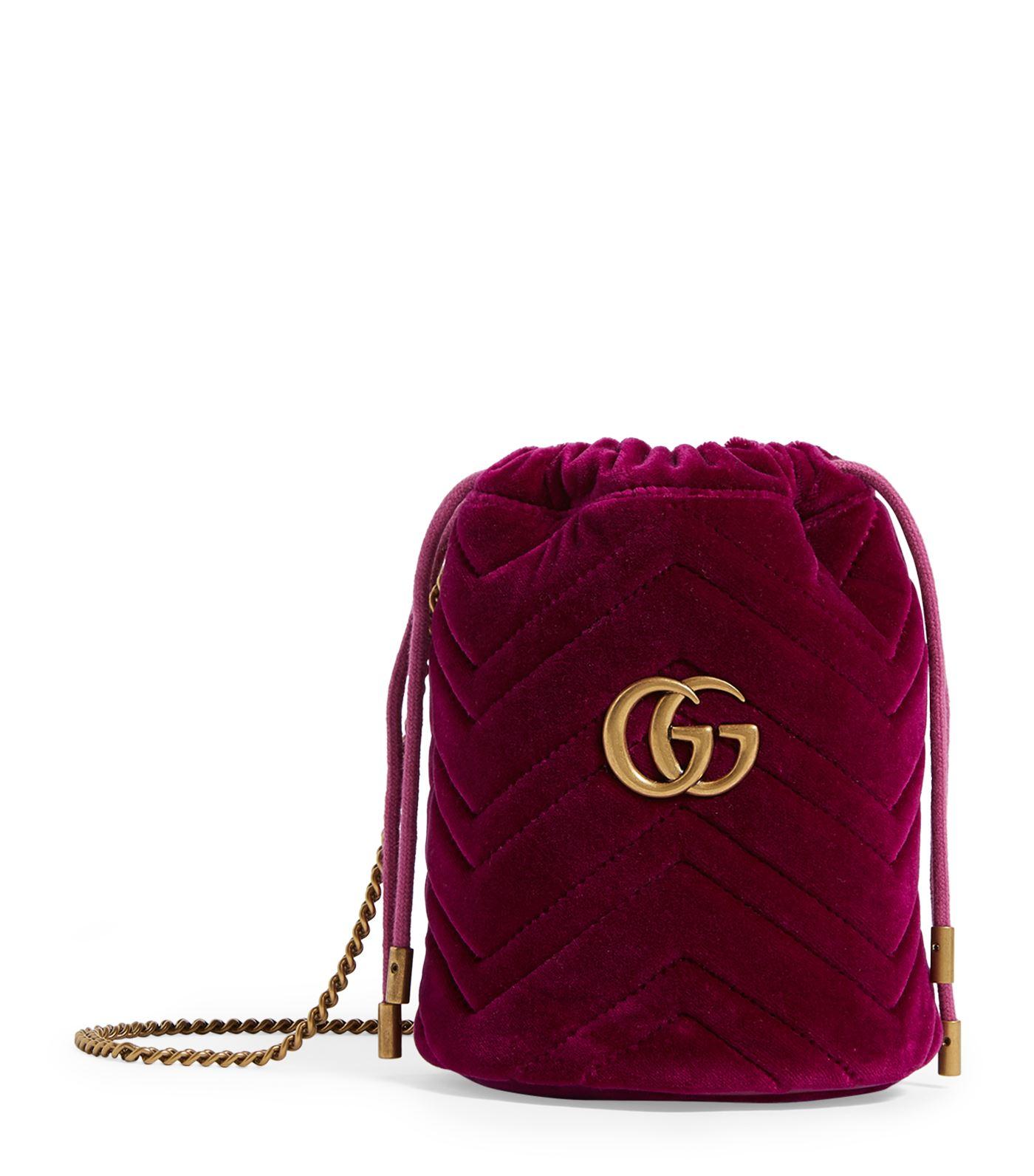 Gucci Mini Velvet GG Marmont Bucket Bag in Pink - Lyst