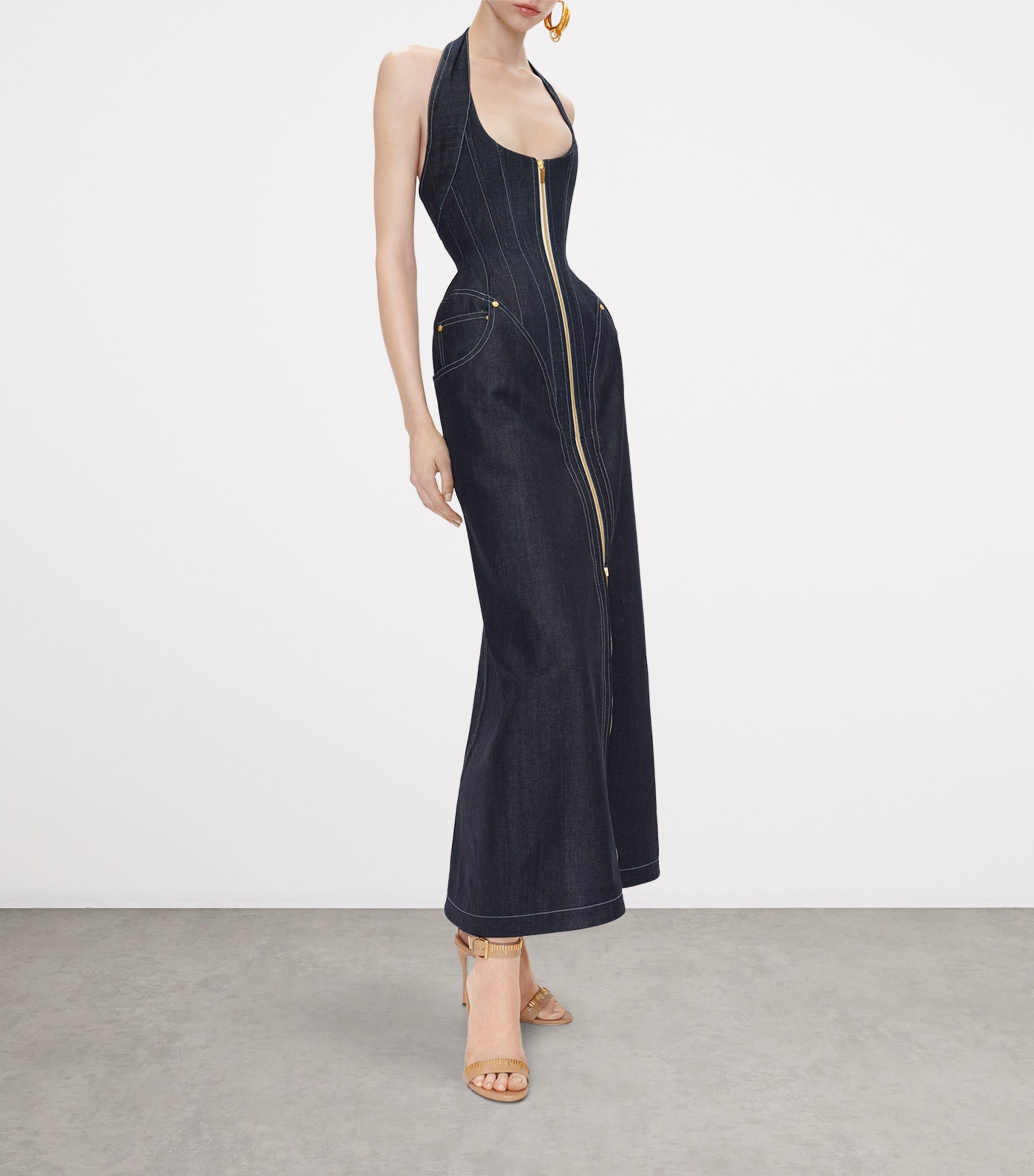 Schiaparelli Denim Halterneck Midi Dress in Blue | Lyst UK