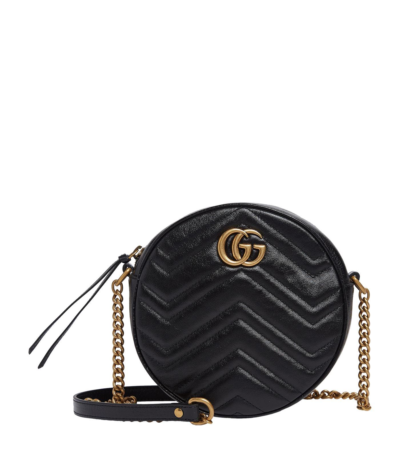 Gucci Leather Mini Round Marmont Matelass Shoulder Bag in Black - Lyst