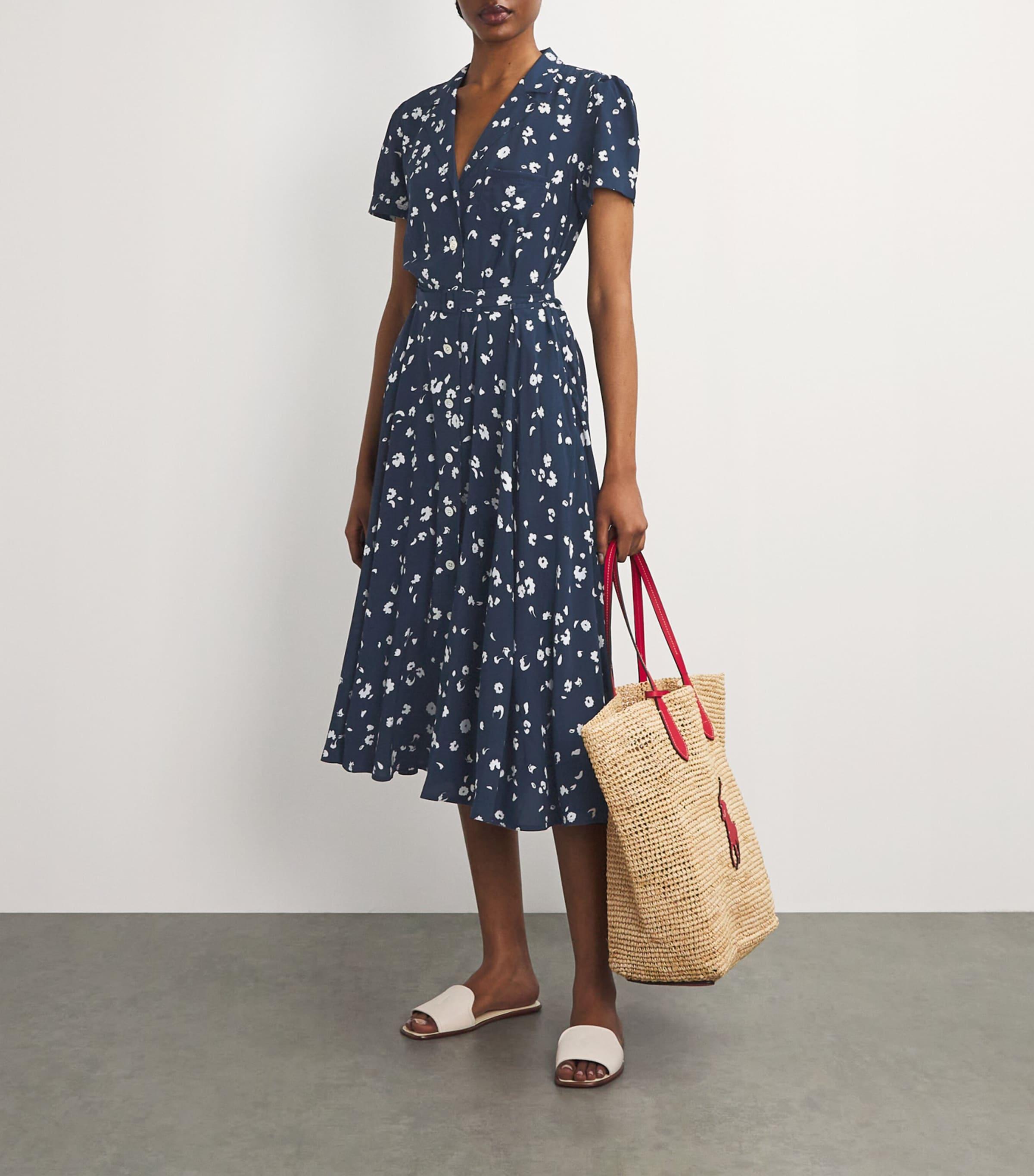 【送料&関税込】Polo Ralph Lauren Midi Viscose Dress Polo Ralph Lauren Viscose Patterned Midi Dress in Blue | Lyst
