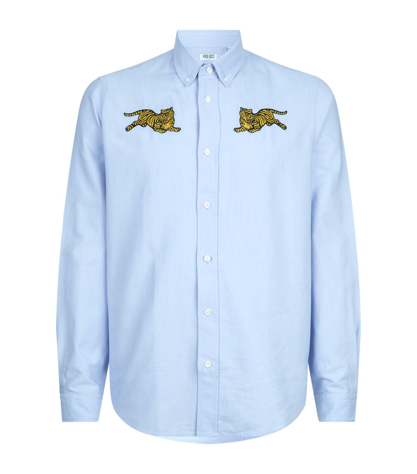 KENZO Jumping Tiger Button-down Shirt in Blue for Men | Lyst