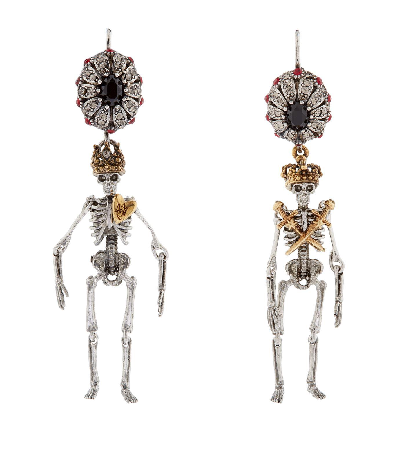 Alexander McQueen King And Queen Skeleton Earrings, Gold, One Size 