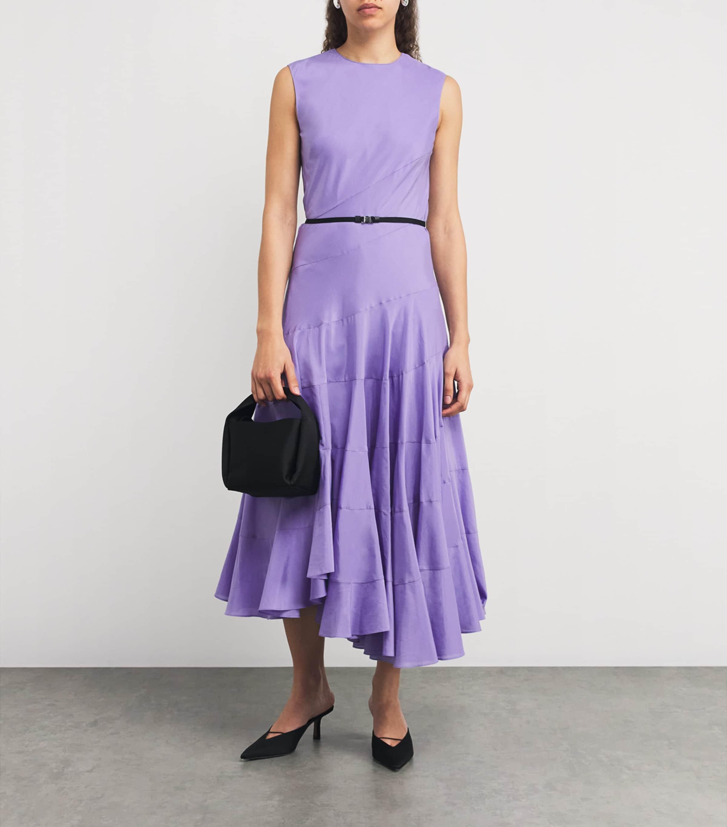 Tory Burch Cotton-Silk Flared Midi Dress in Purple | Lyst