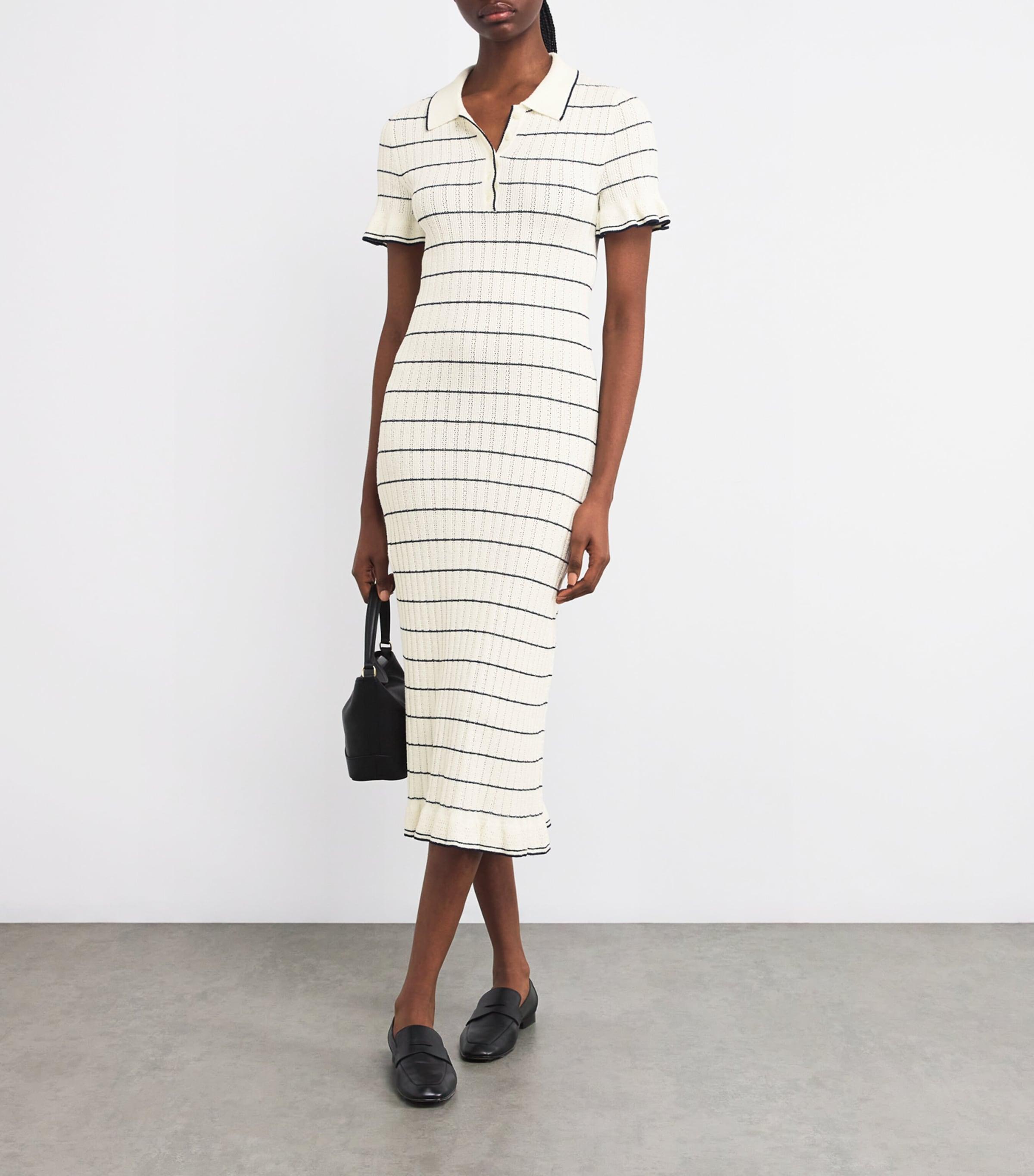 Sandro Rib-Knit Striped Midi Dress in White | Lyst UK Sandro Rib-Knit Striped Midi Dress in White | Lyst UK