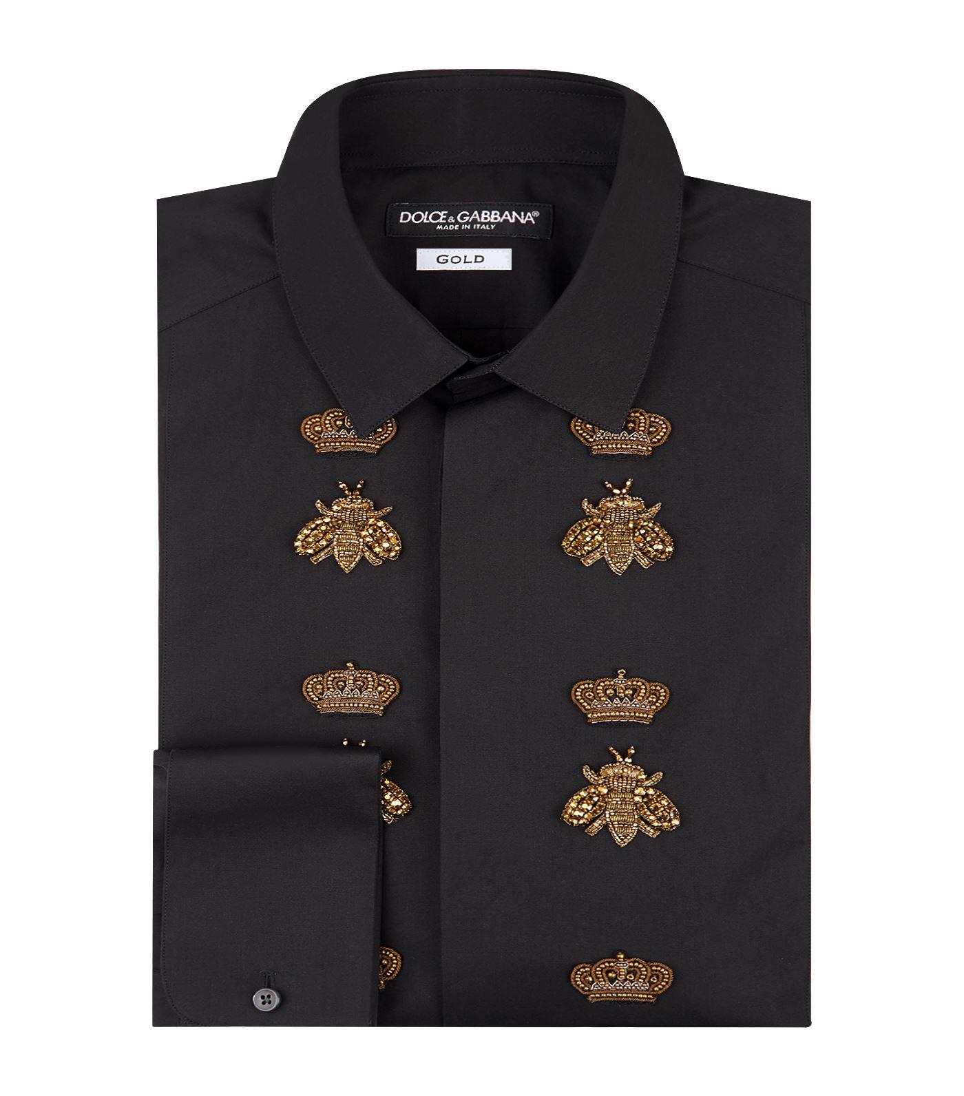 Dolce & Gabbana Cotton Embellished Bee And Crown Shirt in Black for Men ...