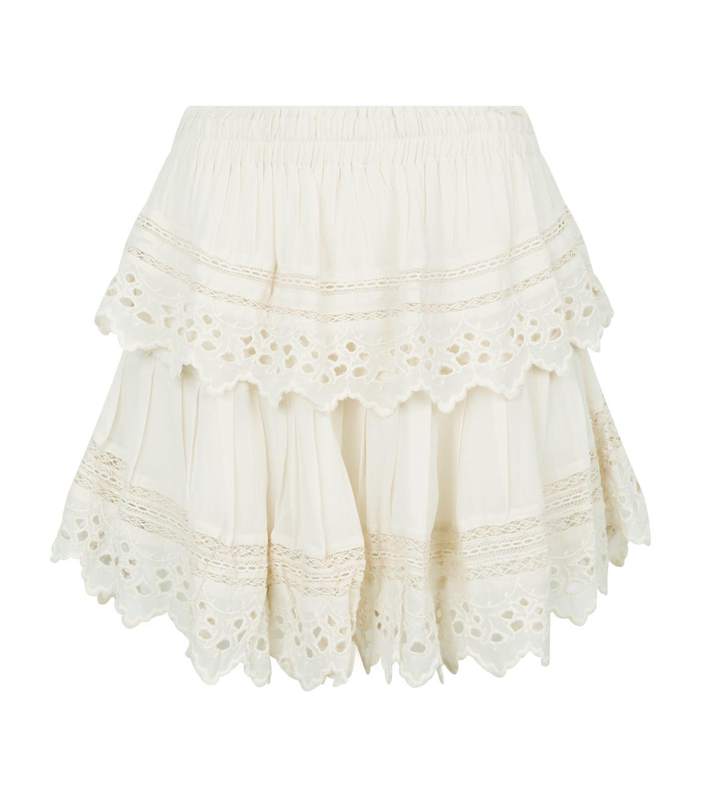 LoveShackFancy Broderie Anglaise Tiered Skirt in Beige (Natural) - Lyst