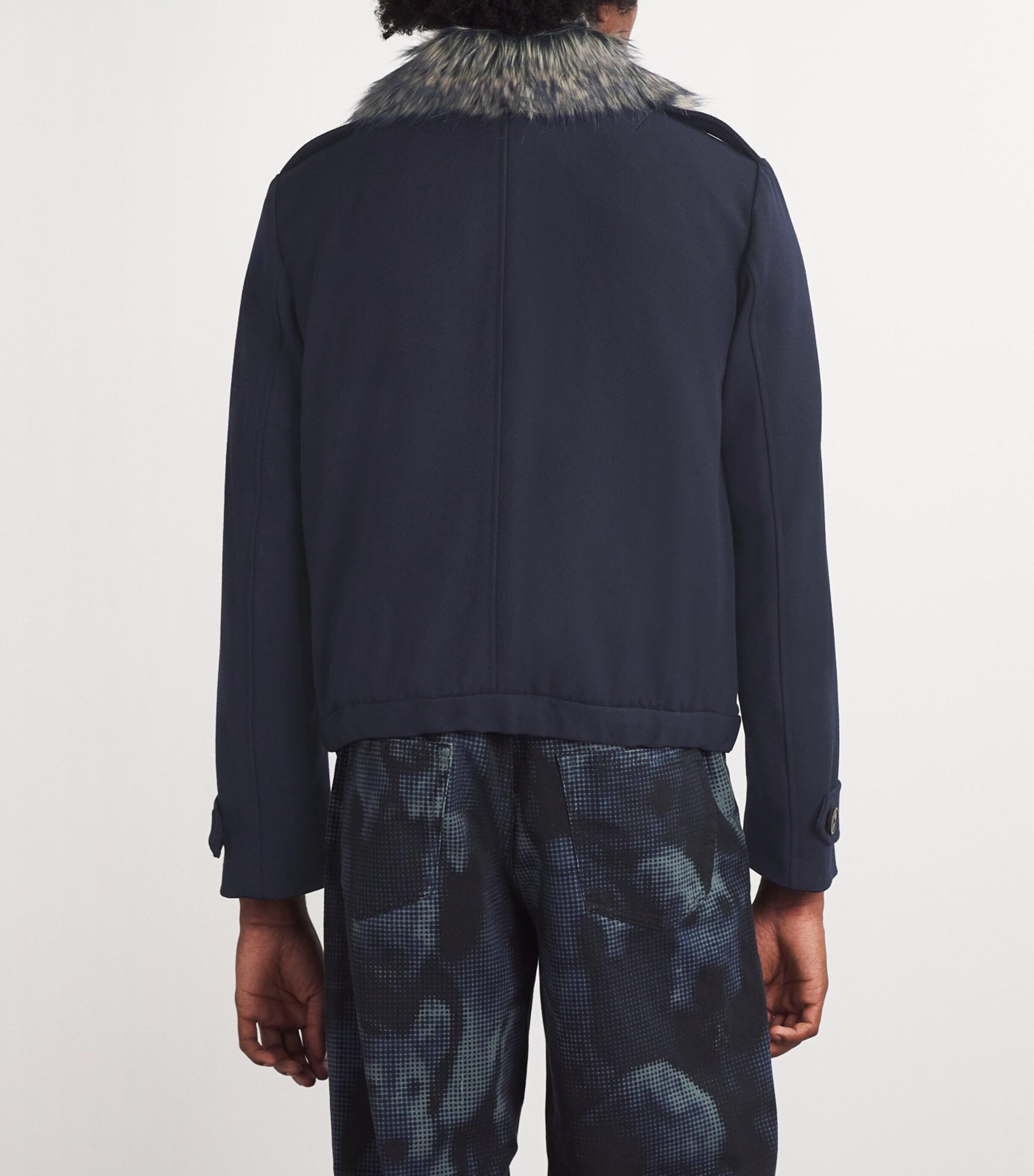 Dries Van Noten Faux Fur-Collar Verona Bomber Jacket in Blue Dries Van Noten Faux Fur-Collar Verona Bomber Jacket in Blue