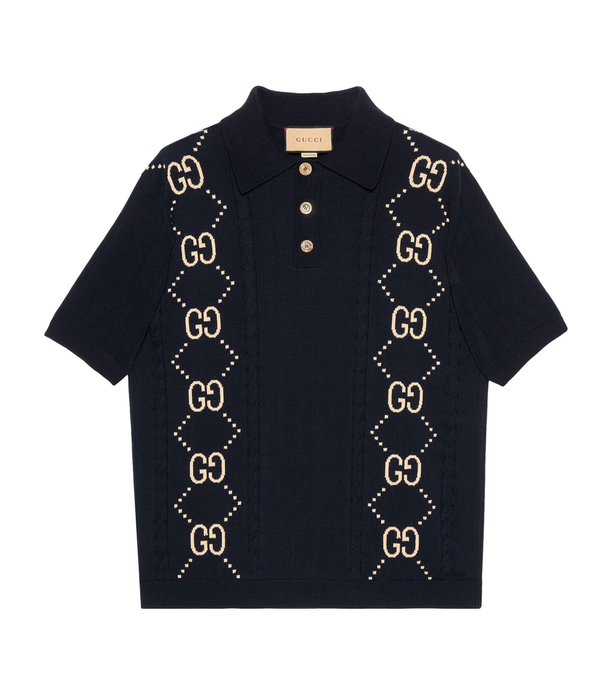 GUCCI ポロニット Gucci Knitted GG Polo Shirt in Blue for Men | Lyst Canada