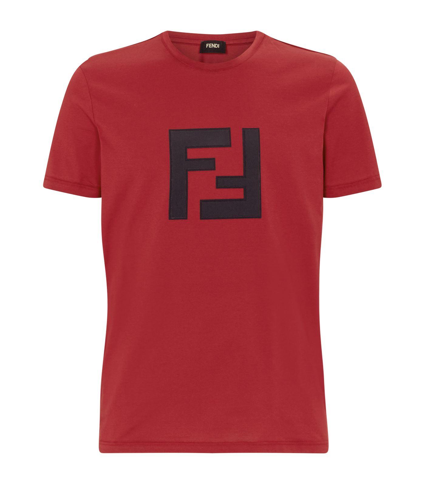 Fendi Cotton Logo Tshirt in Red for Men Lyst