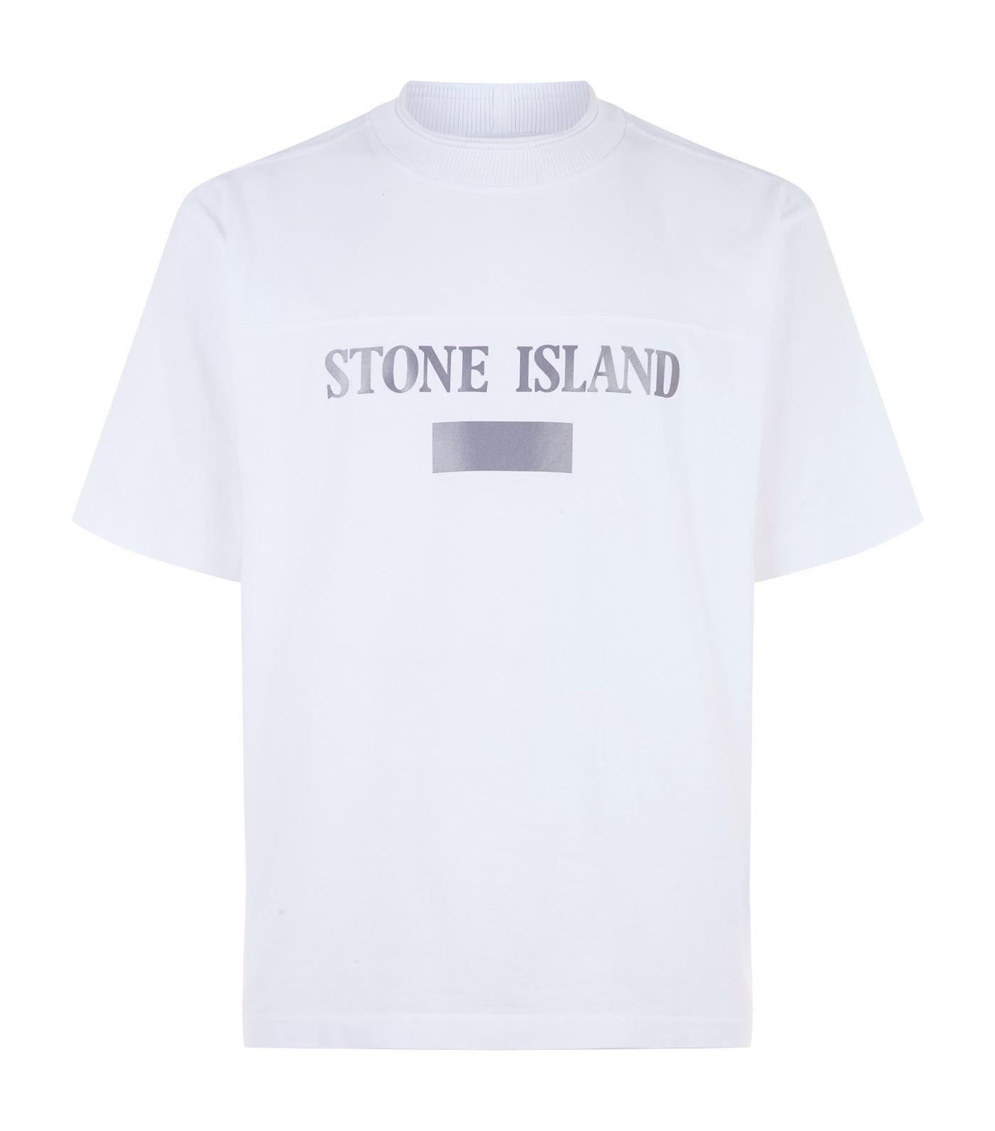 Stone Island Cotton Reflective Logo T-shirt in White for Men | Lyst Canada