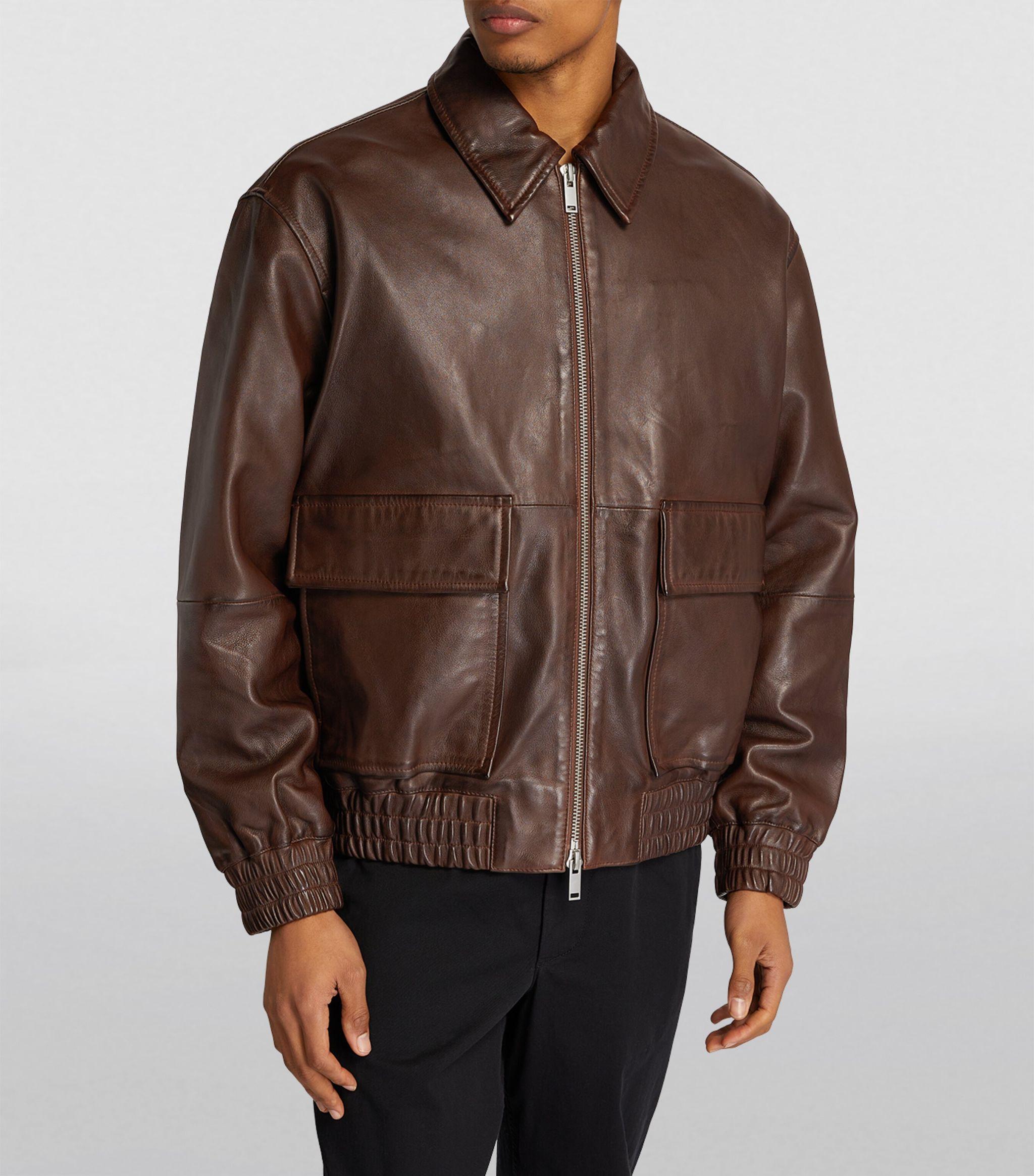 Studio Nicholson Leather Bomber Jacket in Brown for Men Lyst
