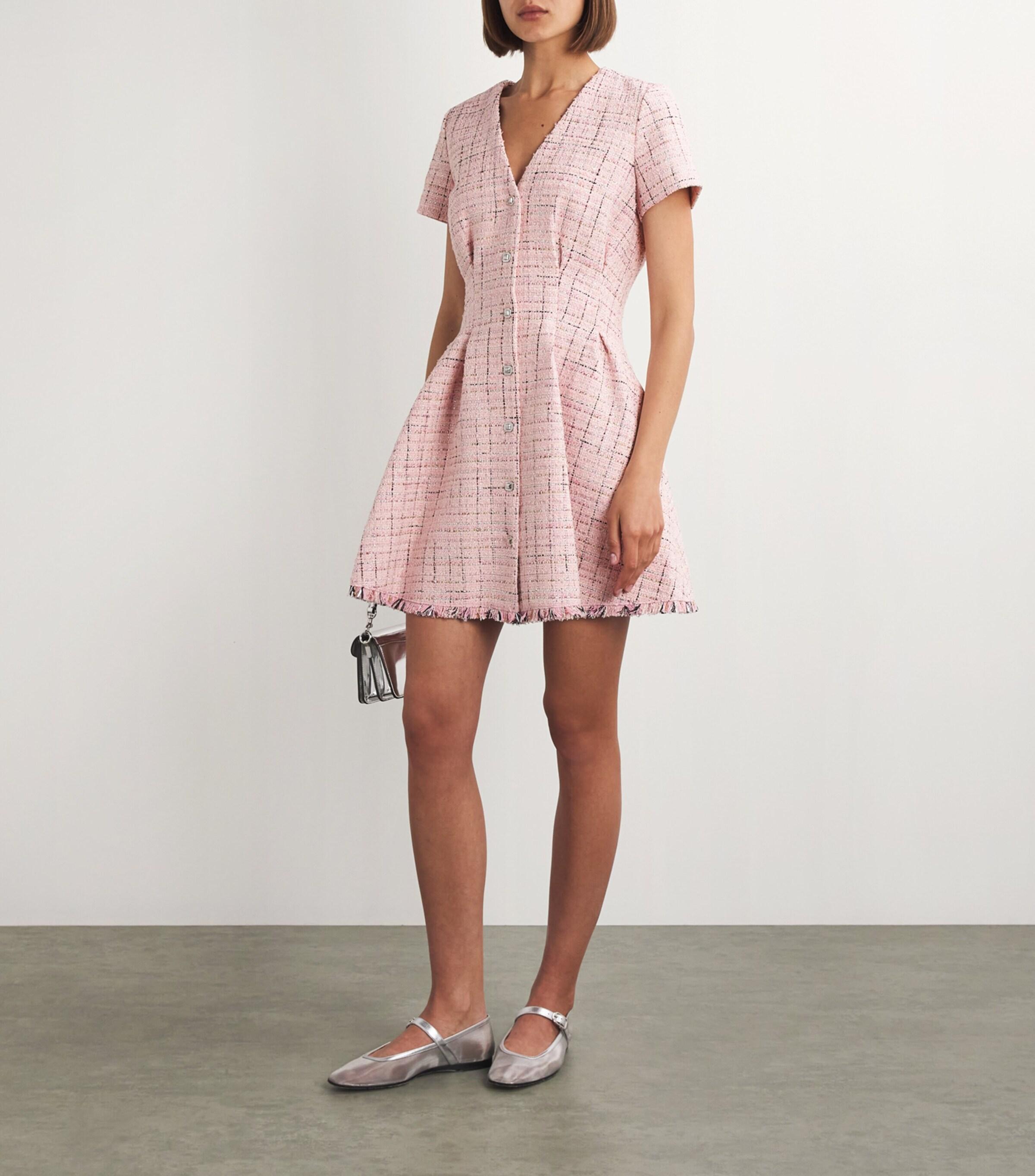 maje tweed dress pink Tweed-effect knit mini dress Pink For Women