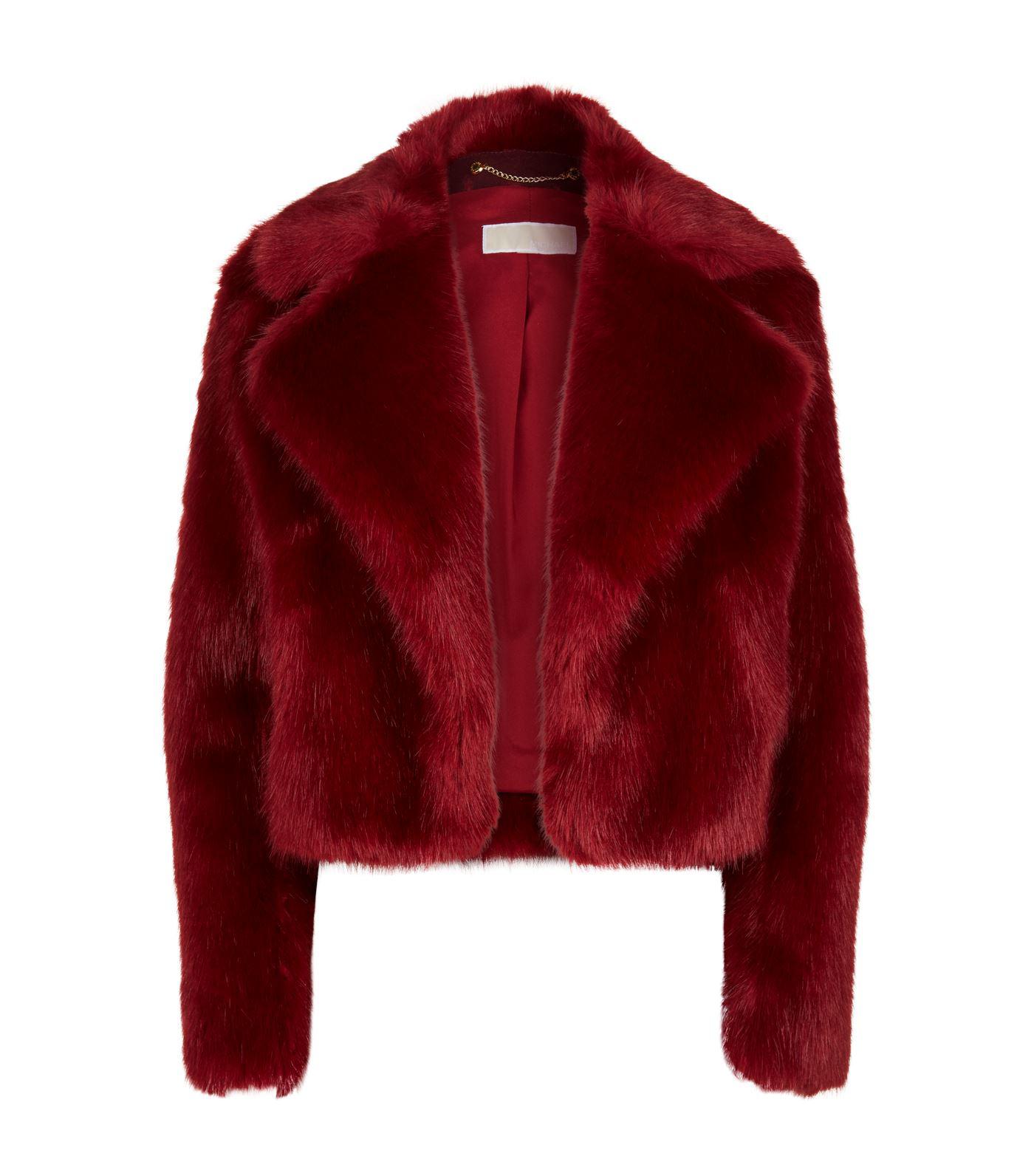 MICHAEL Michael Kors Cropped Faux Fur Jacket in Red | Lyst
