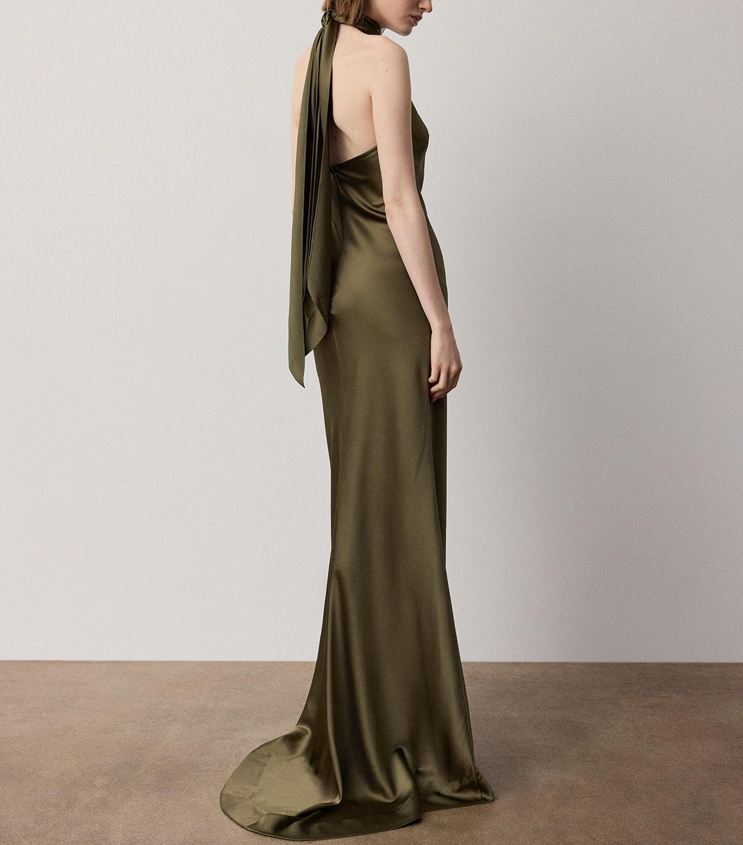 ralph lauren long green dress Lauren Ralph Lauren Satin Dress Women's 6 Green Gown Maxi Sleeveless New