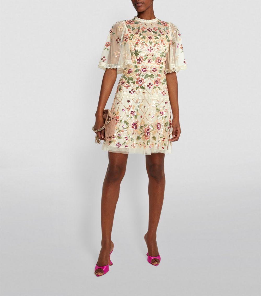 Needle & Thread Embellished Trellis Rose Mini Dress in White | Lyst