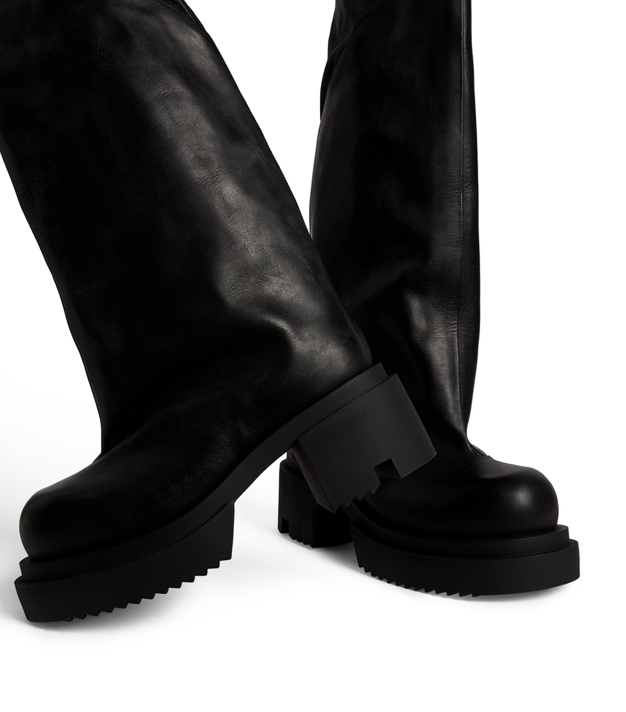 Rick Owens Leather Thigh-high Bogun Boots in Black for Men | Lyst