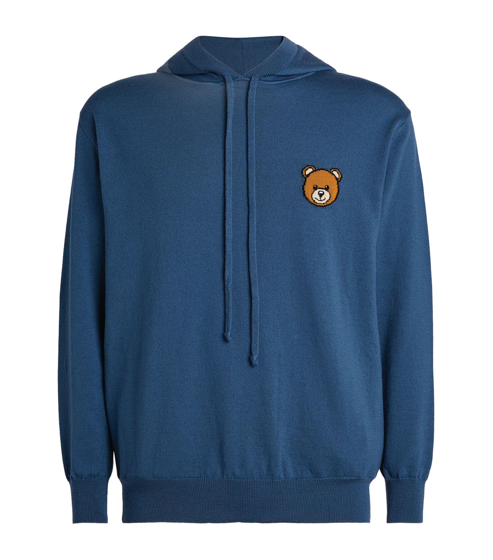 Moschino Wool-blend Teddy Bear Hoodie in Blue for Men - Lyst