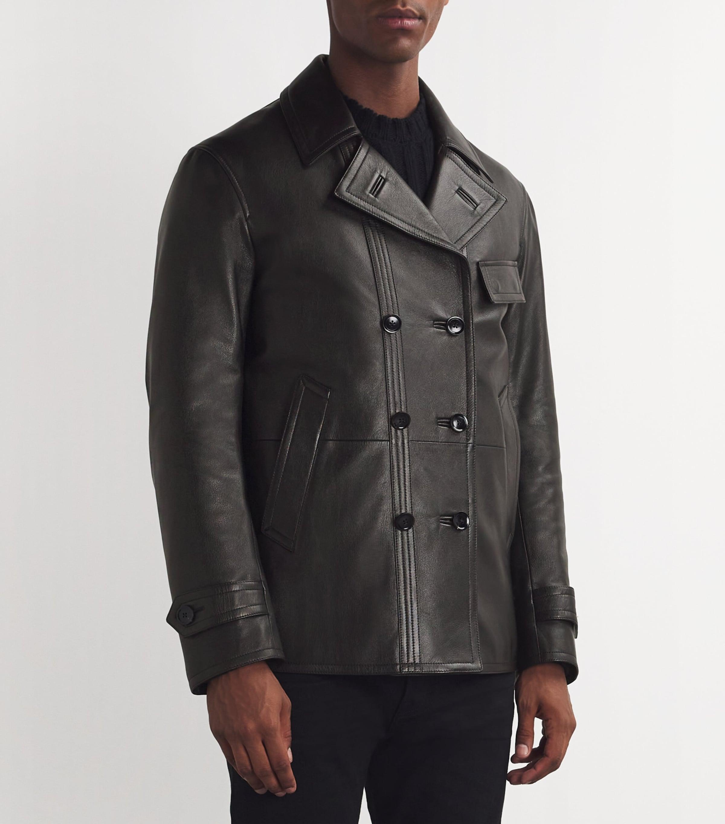 Tom Ford Leather Pea Coat in Black for Men Lyst UK