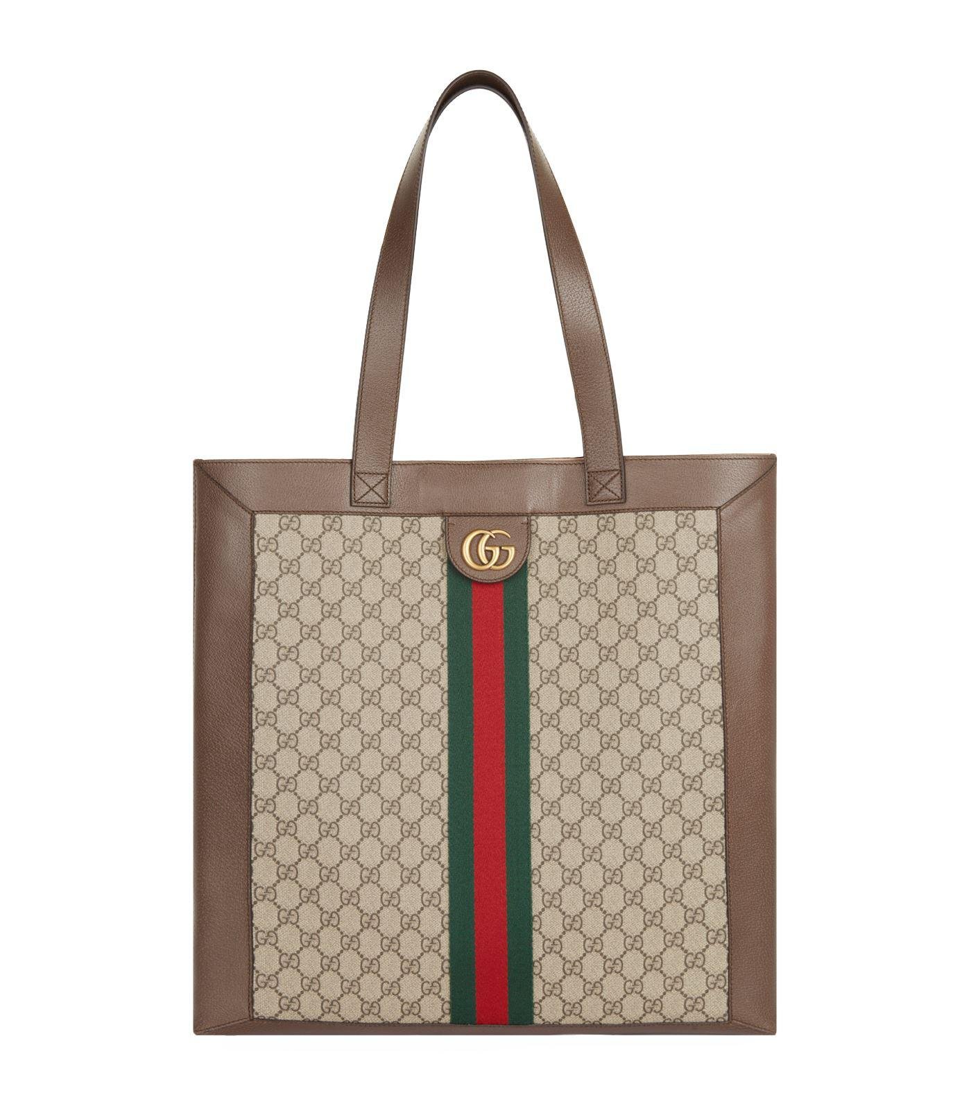 Gucci Canvas Supreme Monogram Tote Bag in Brown - Lyst