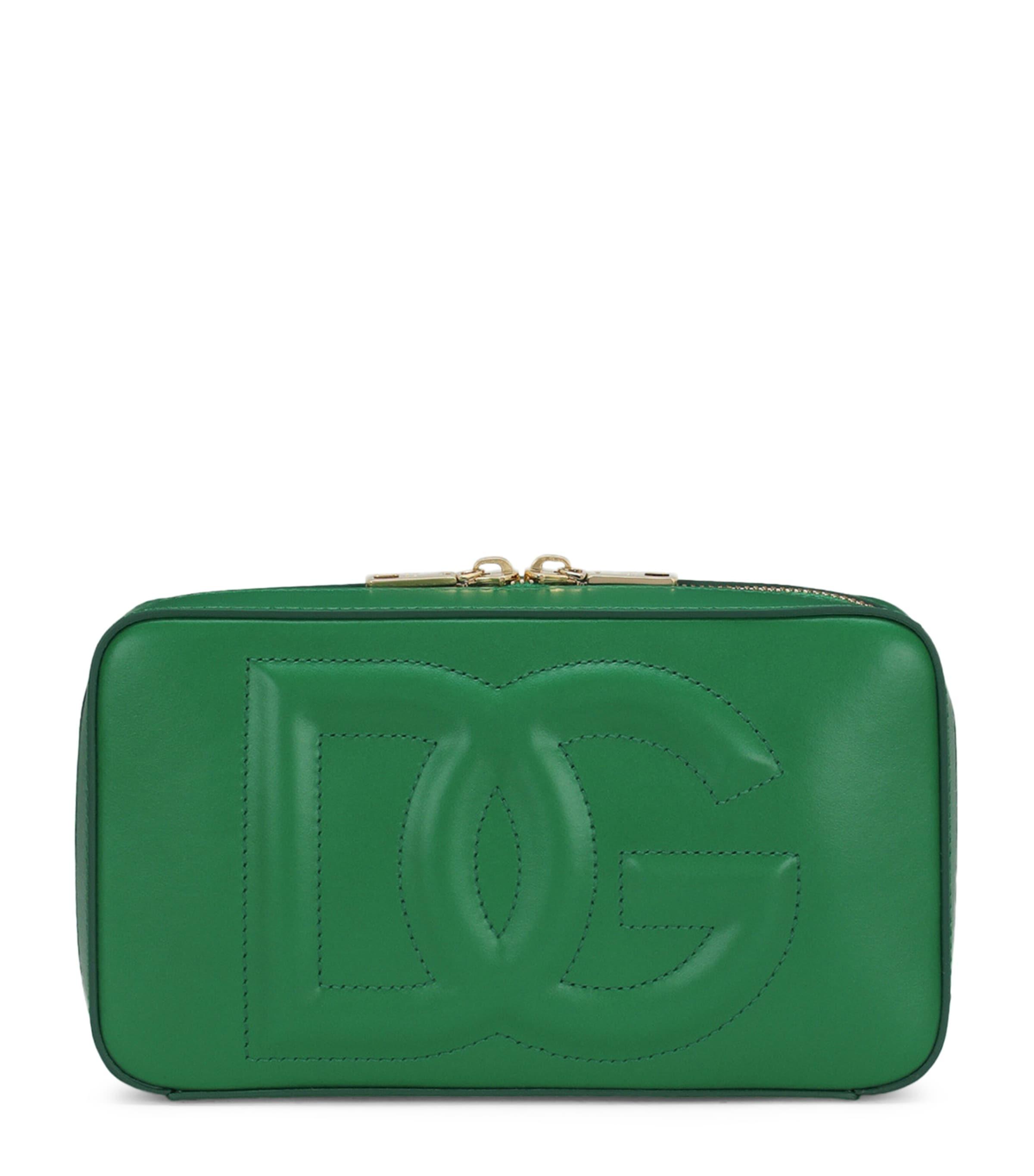 Dolce & Gabbana Green Calfskin Leather Logo Print Flip Holder Airpods Case