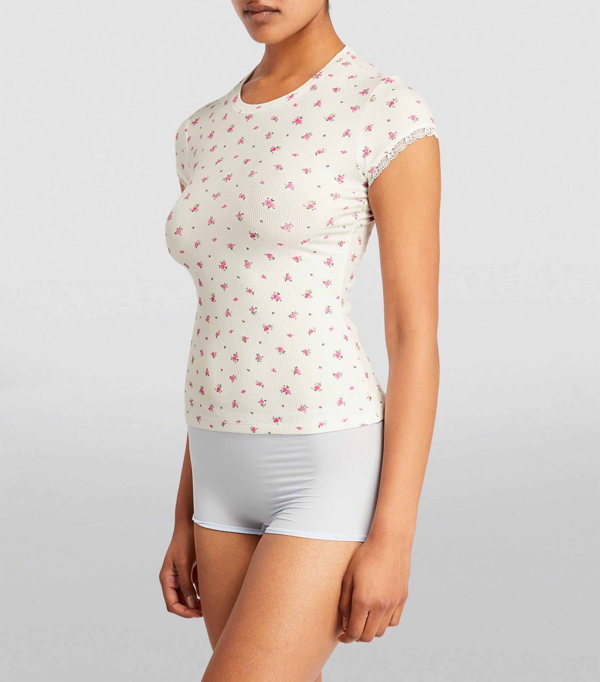 Skims White Floral Soft 半袖Tシャツ Skims Floral Soft Lounge T-shirt in White | Lyst