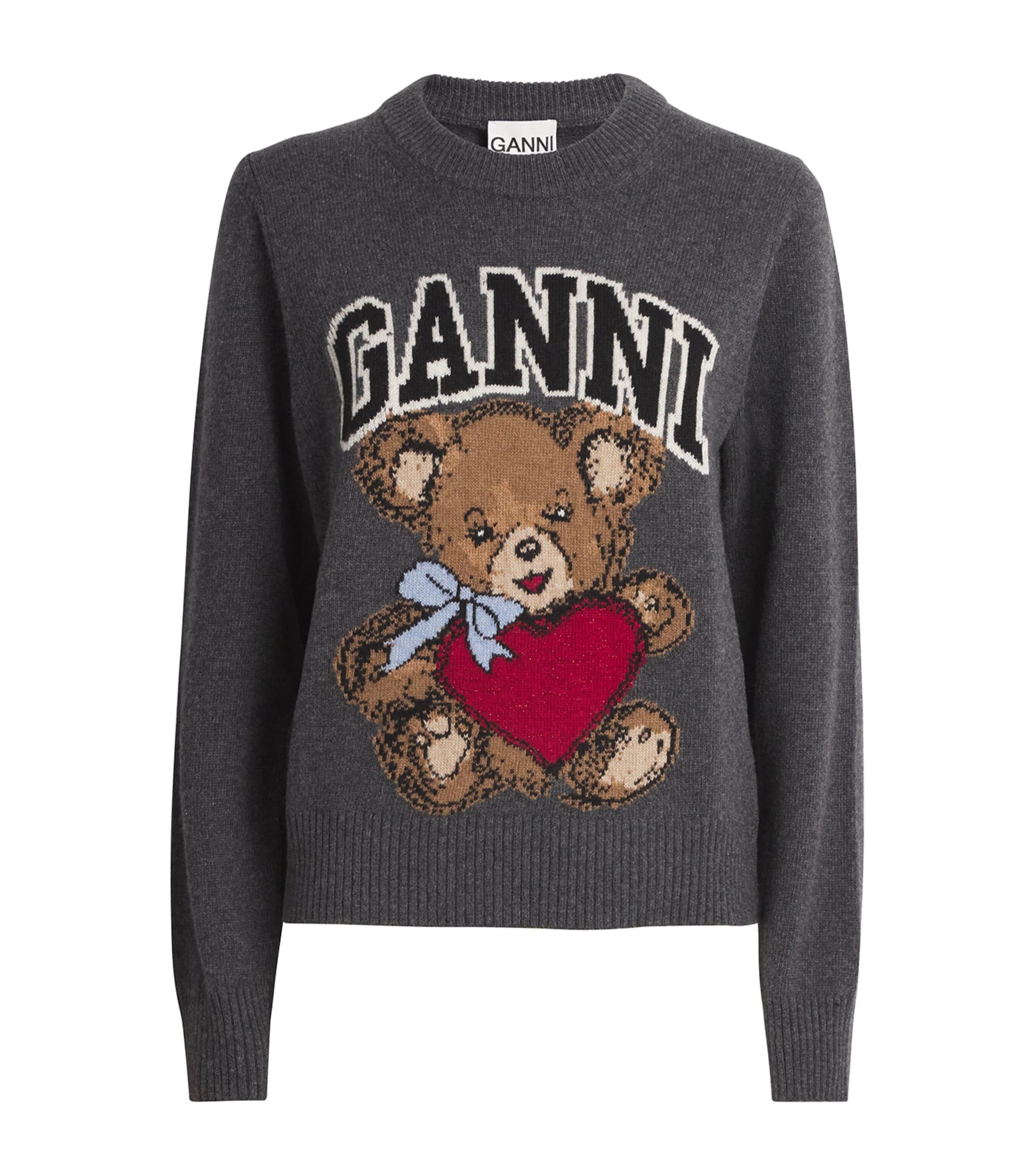 Ganni DARK GREY GRAPHIC BEAR SWEATER