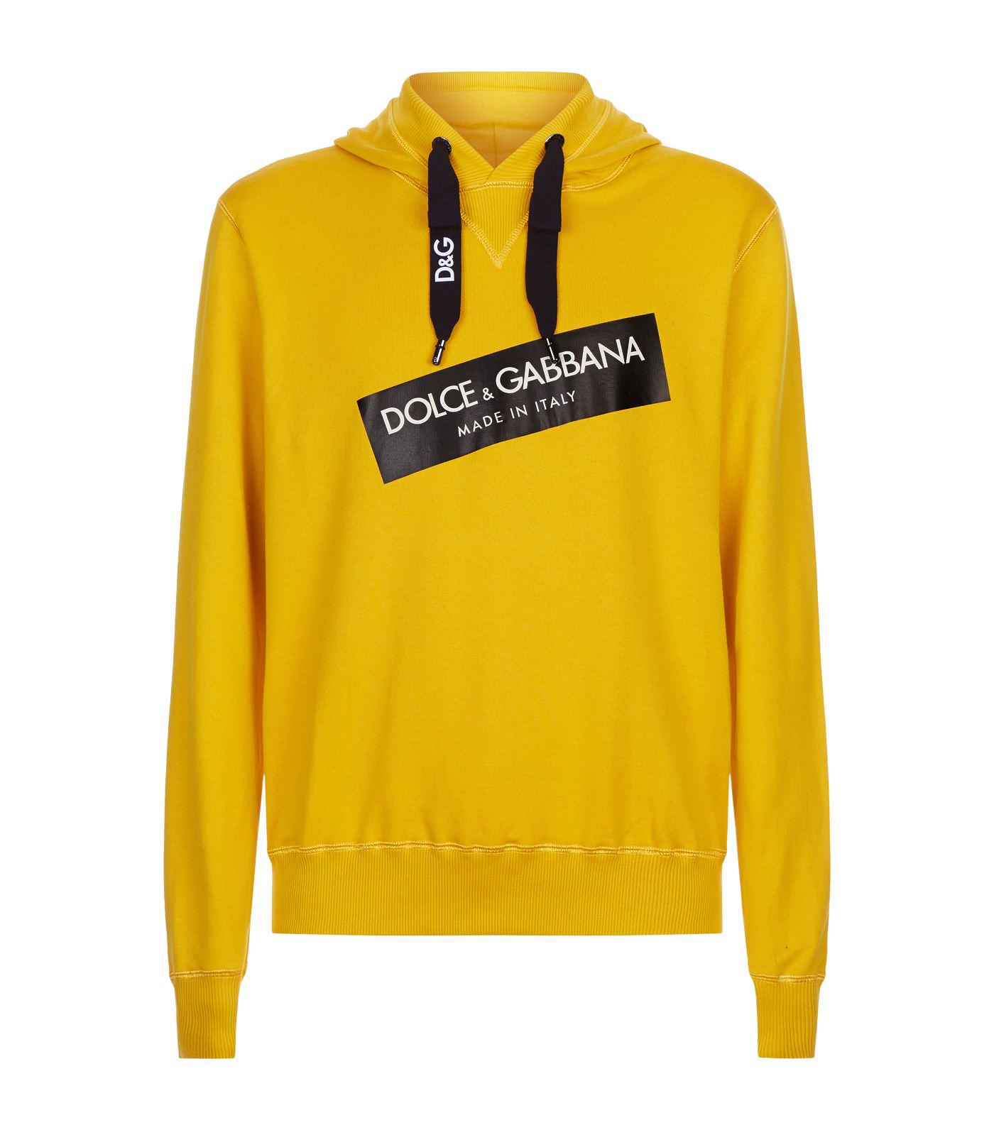 Dolce & Gabbana Cotton Logo Sticker Hoodie in Yellow for Men - Lyst