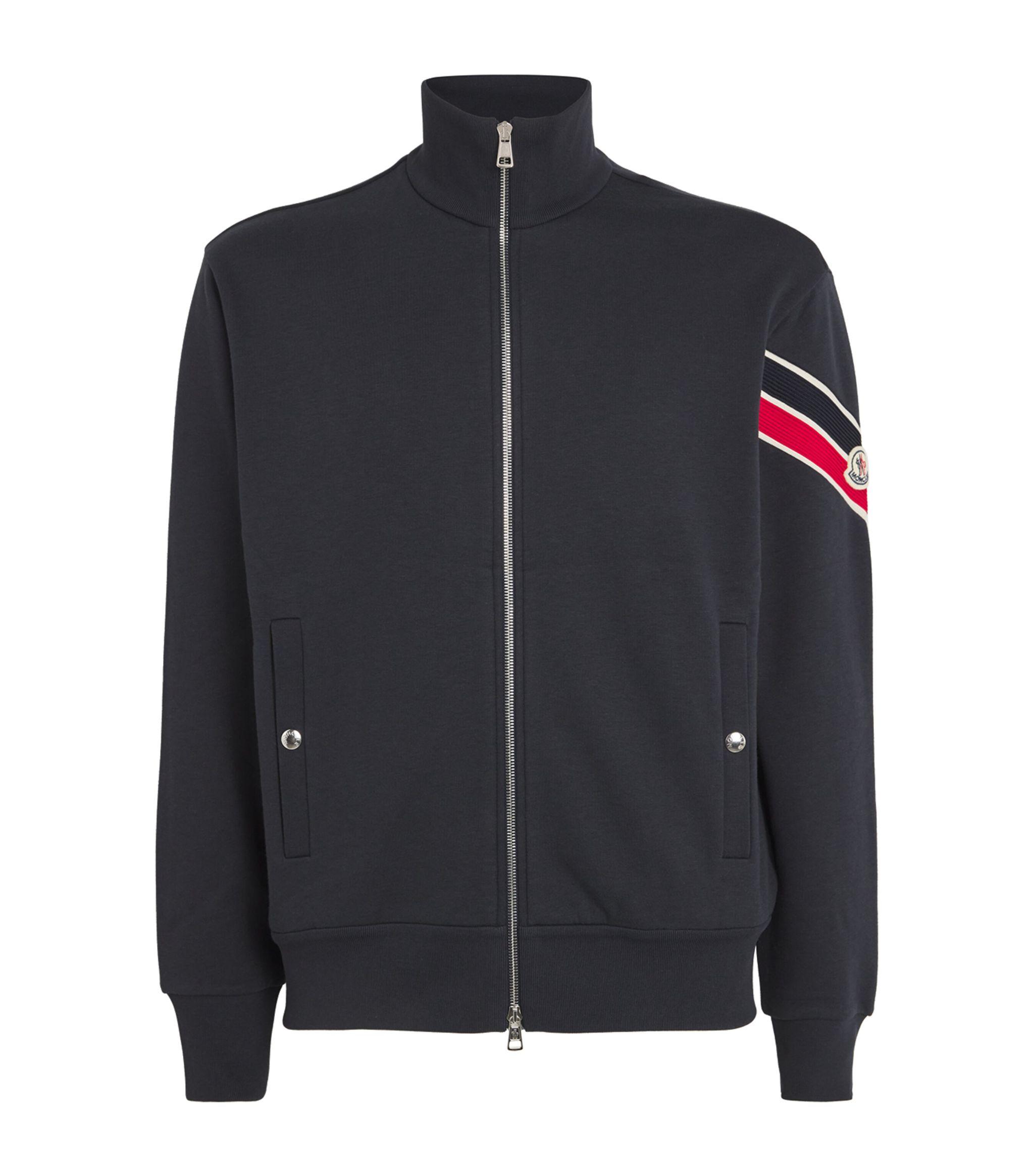 Moncler Striped Logo Zip Up Jacket in Black for Men Lyst