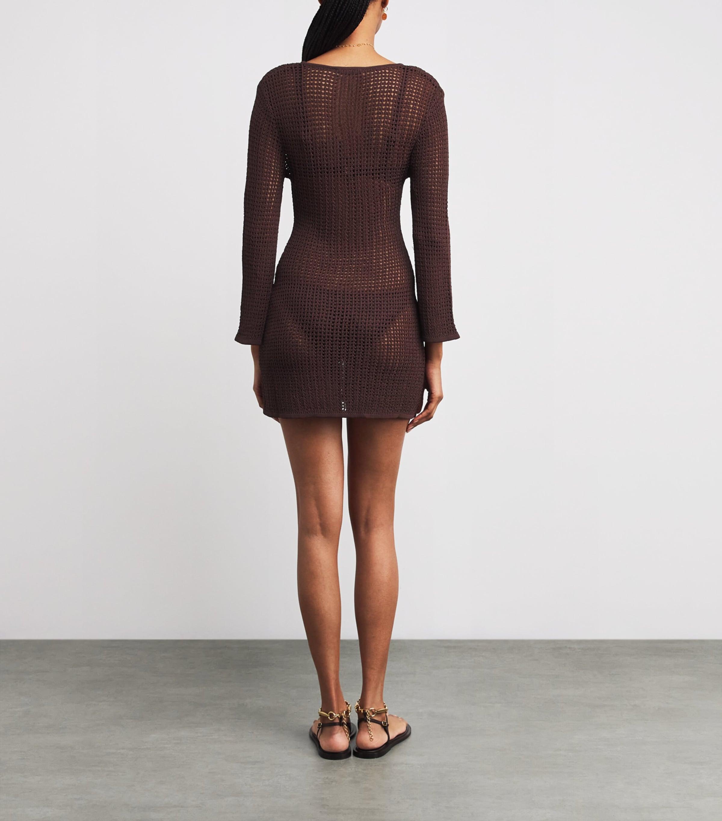 knee length dresses for ladies Treasure Found Crochet Mini Dress S / Brown main image 1