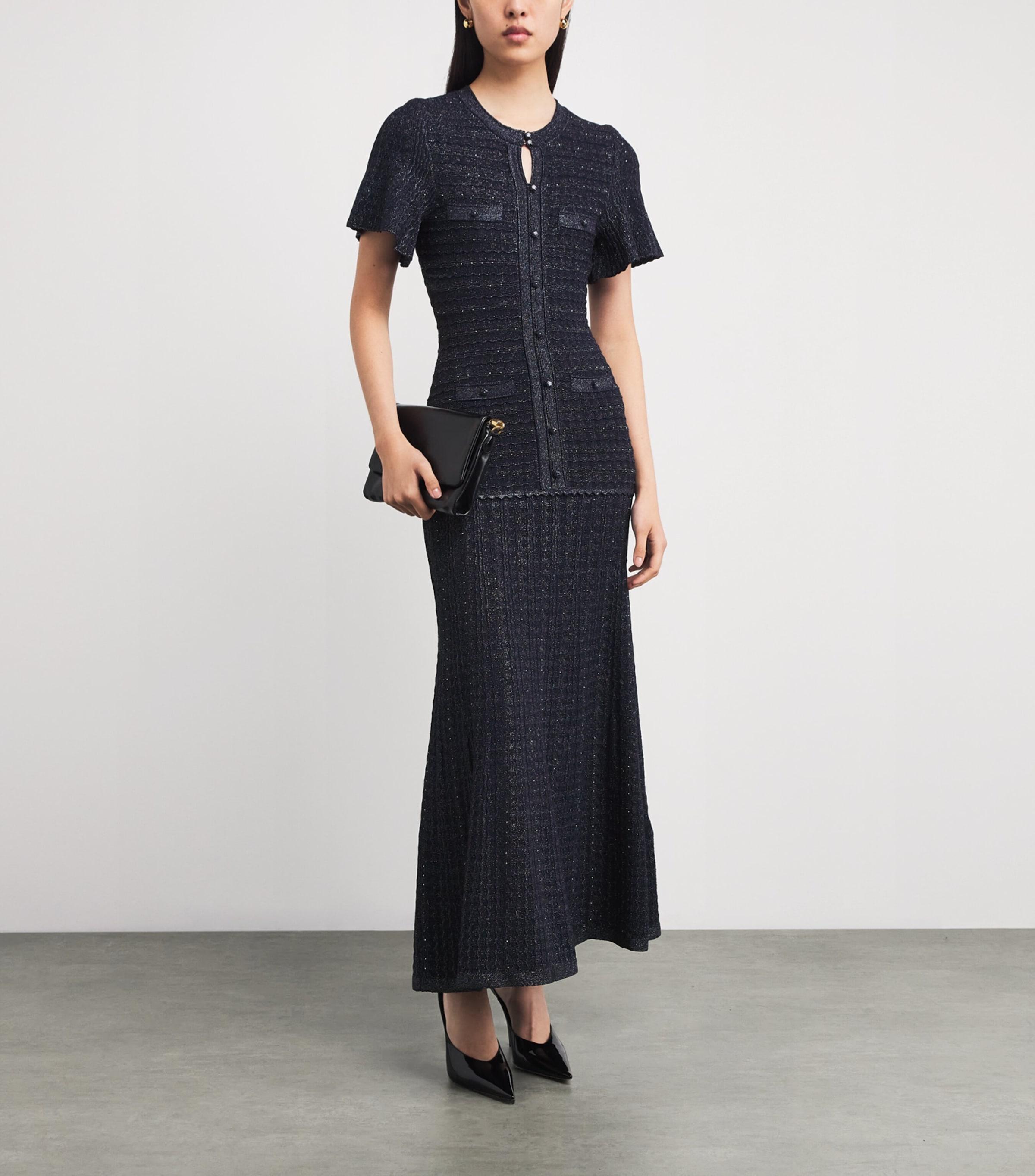 Sandro Knitted Rhinestone Maxi Dress in Blue